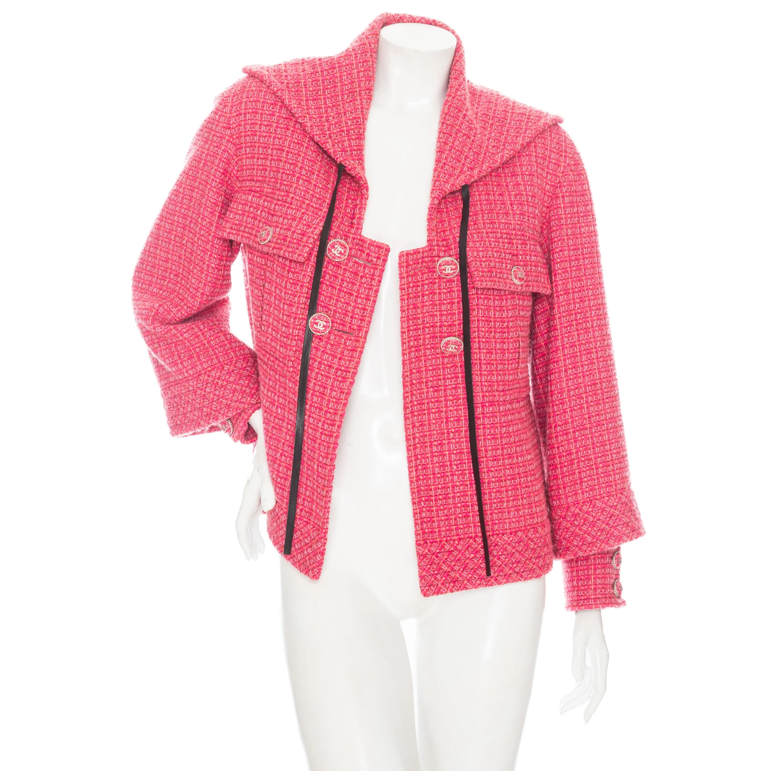 2013 Pink Tweed Leather Tie CC Jacket