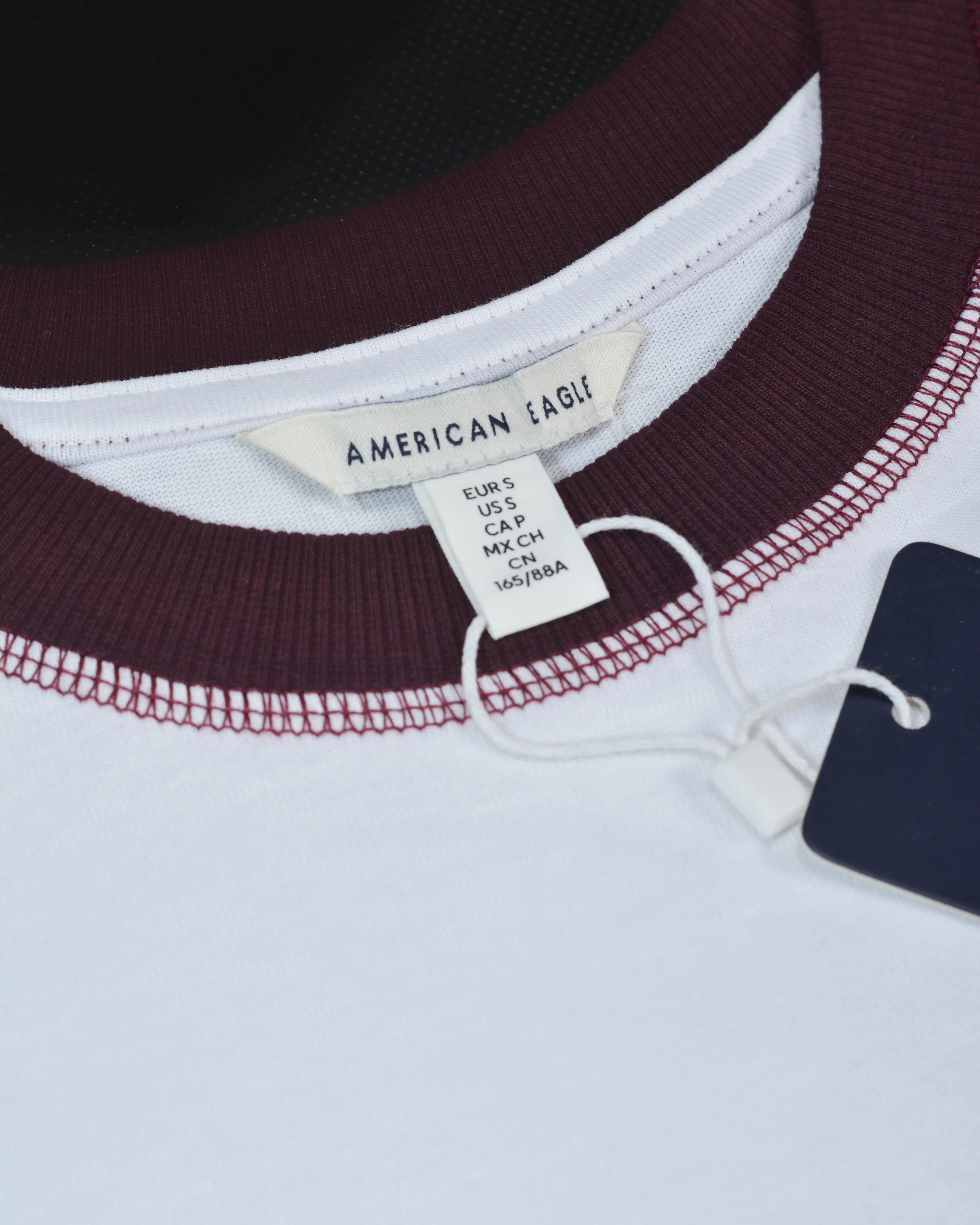 Ae Super Soft Raglan Logo Graphic T-shirt Contrast Stitch Maroon White