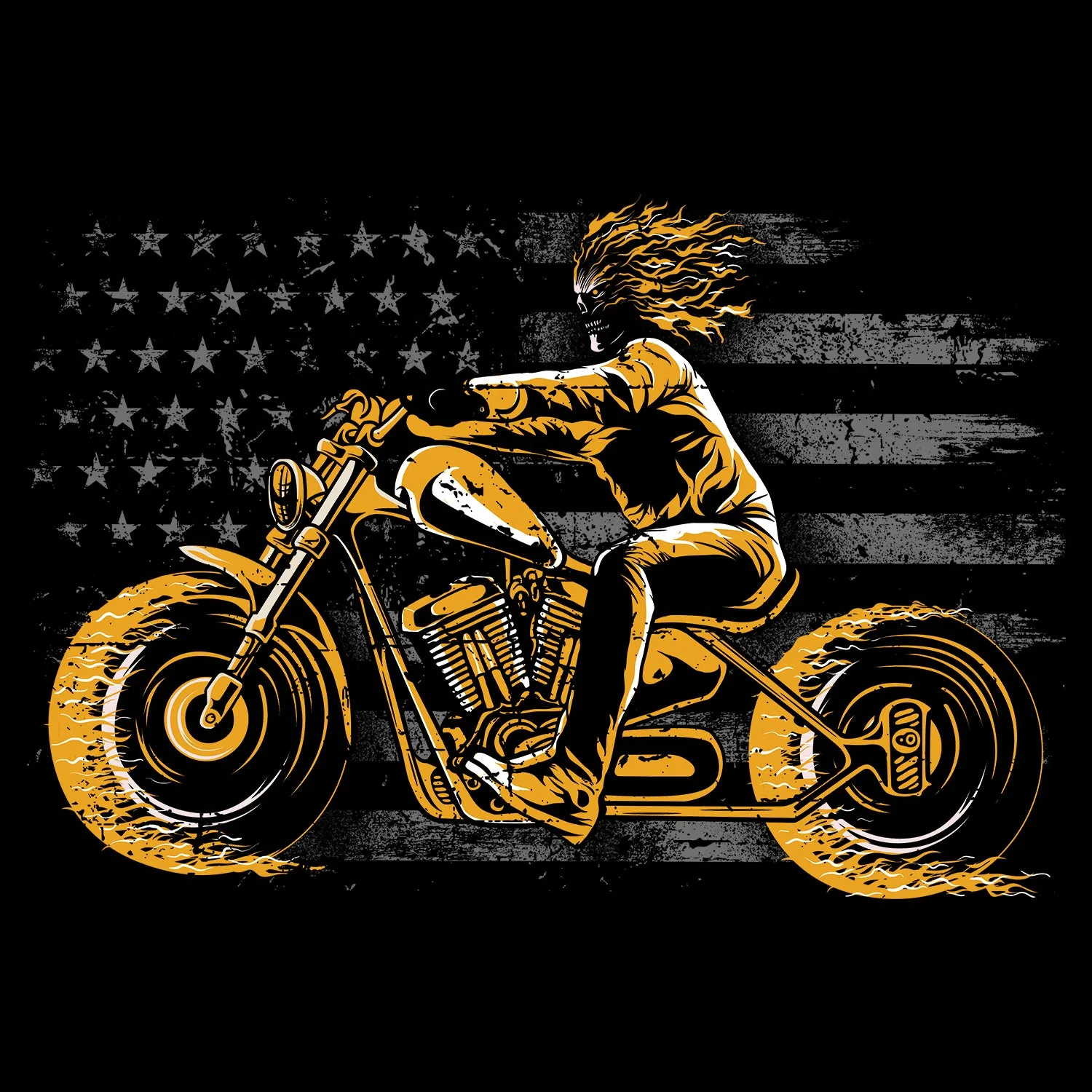 American Flag Biker Flaming Skull Motorcycles T-Shirt