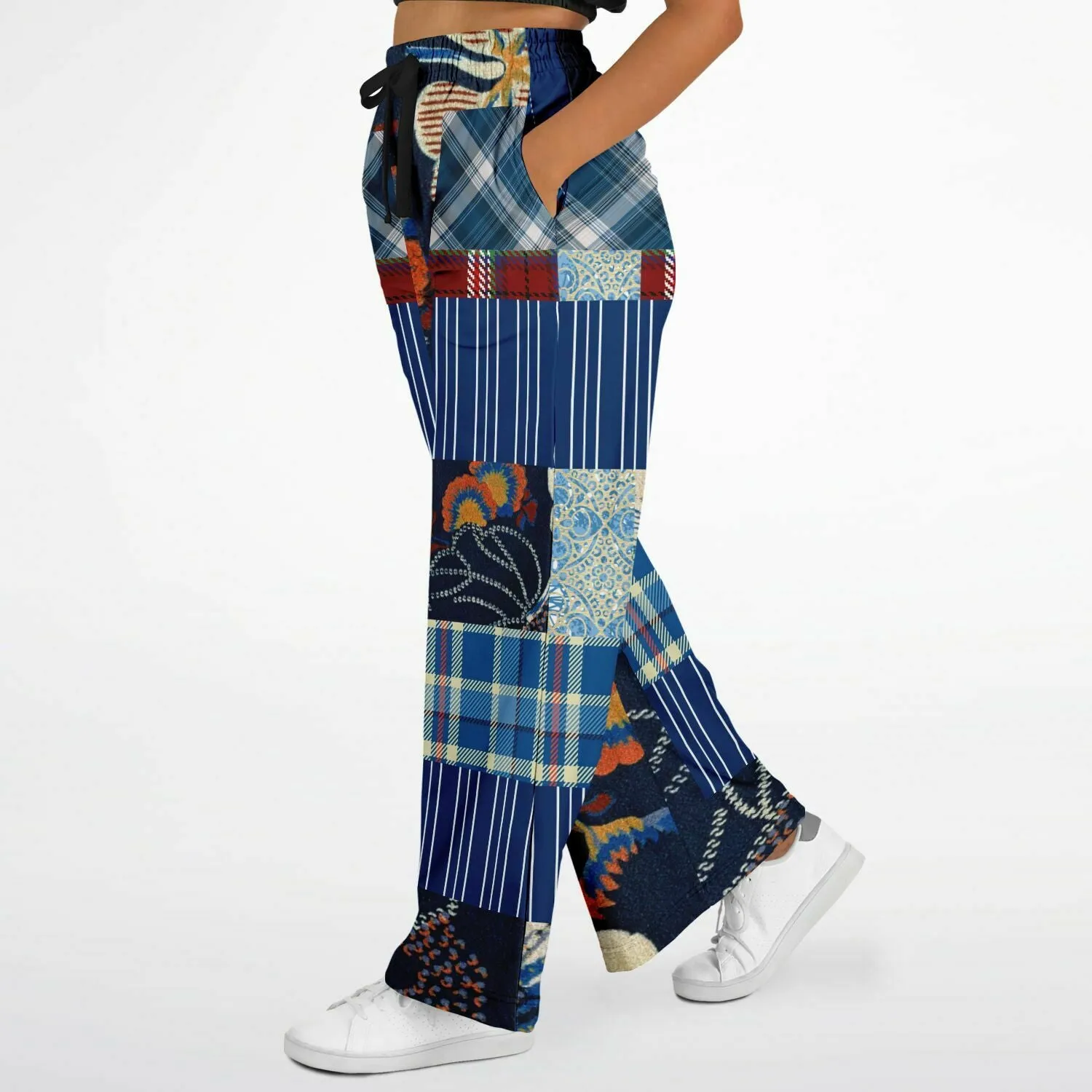 Andromeda Blue Plaid SW Patchwork Eco-Poly Stretchy Phat Bellbottoms