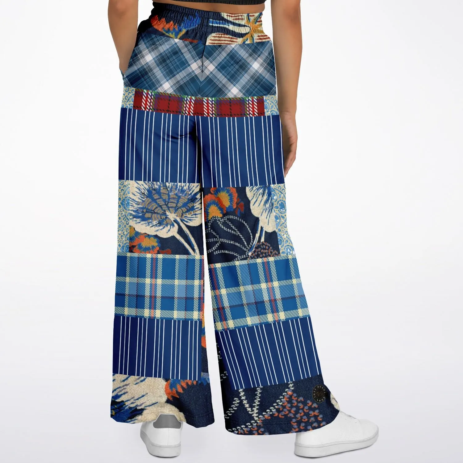 Andromeda Blue Plaid SW Patchwork Eco-Poly Stretchy Phat Bellbottoms