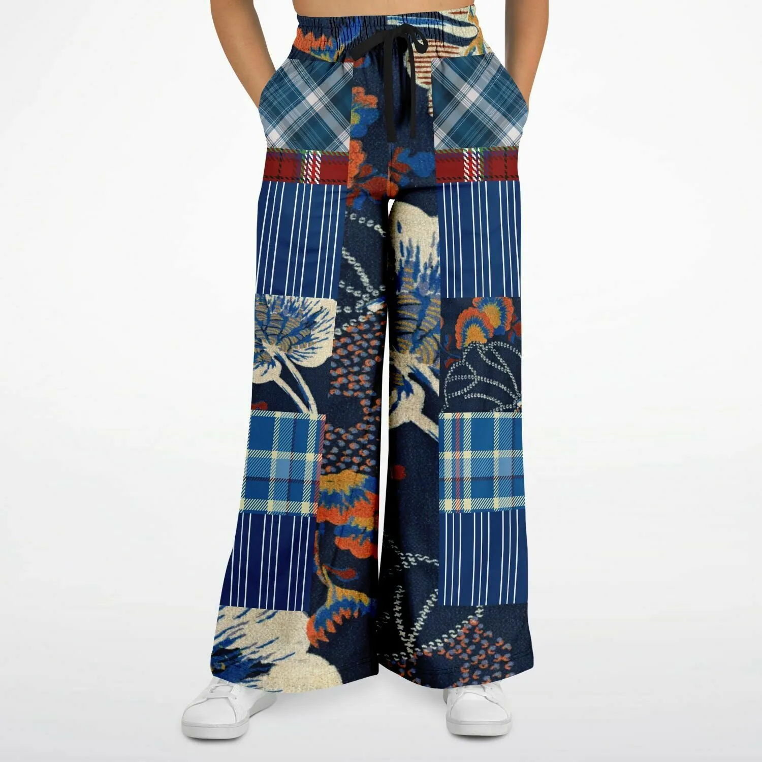 Andromeda Blue Plaid SW Patchwork Eco-Poly Stretchy Phat Bellbottoms