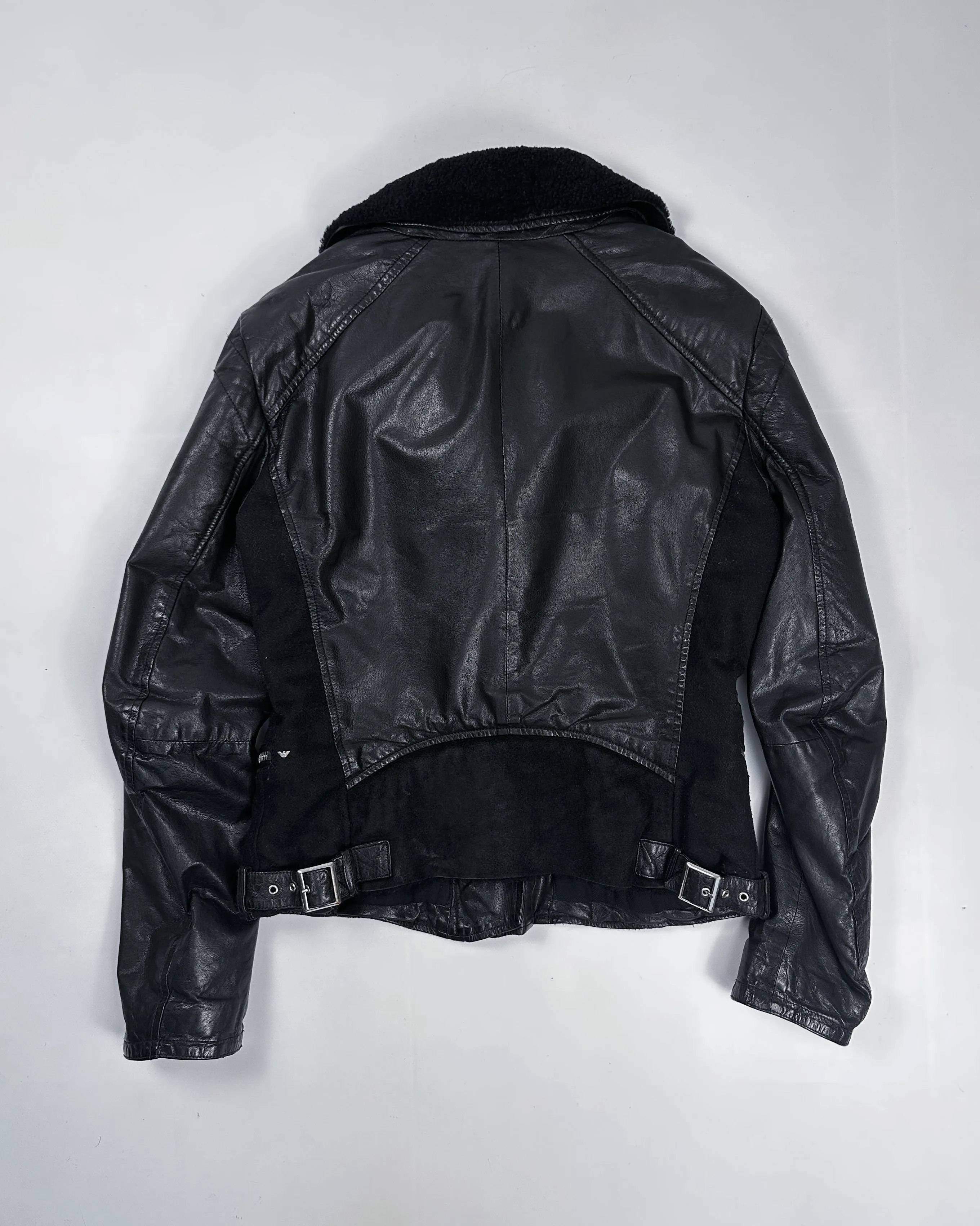 Armani 2-Pieces Black Leather Biker Jacket 1990's