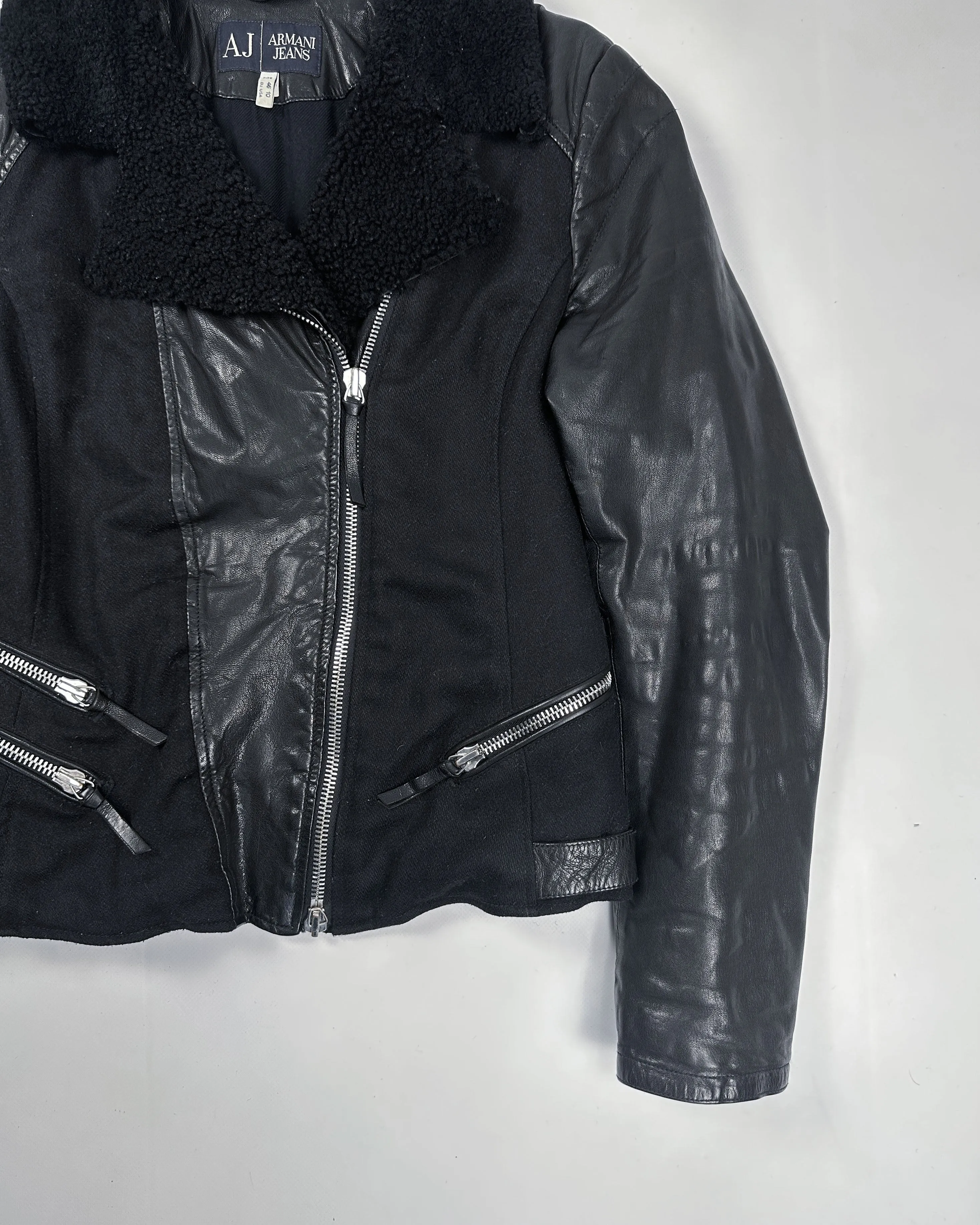 Armani 2-Pieces Black Leather Biker Jacket 1990's