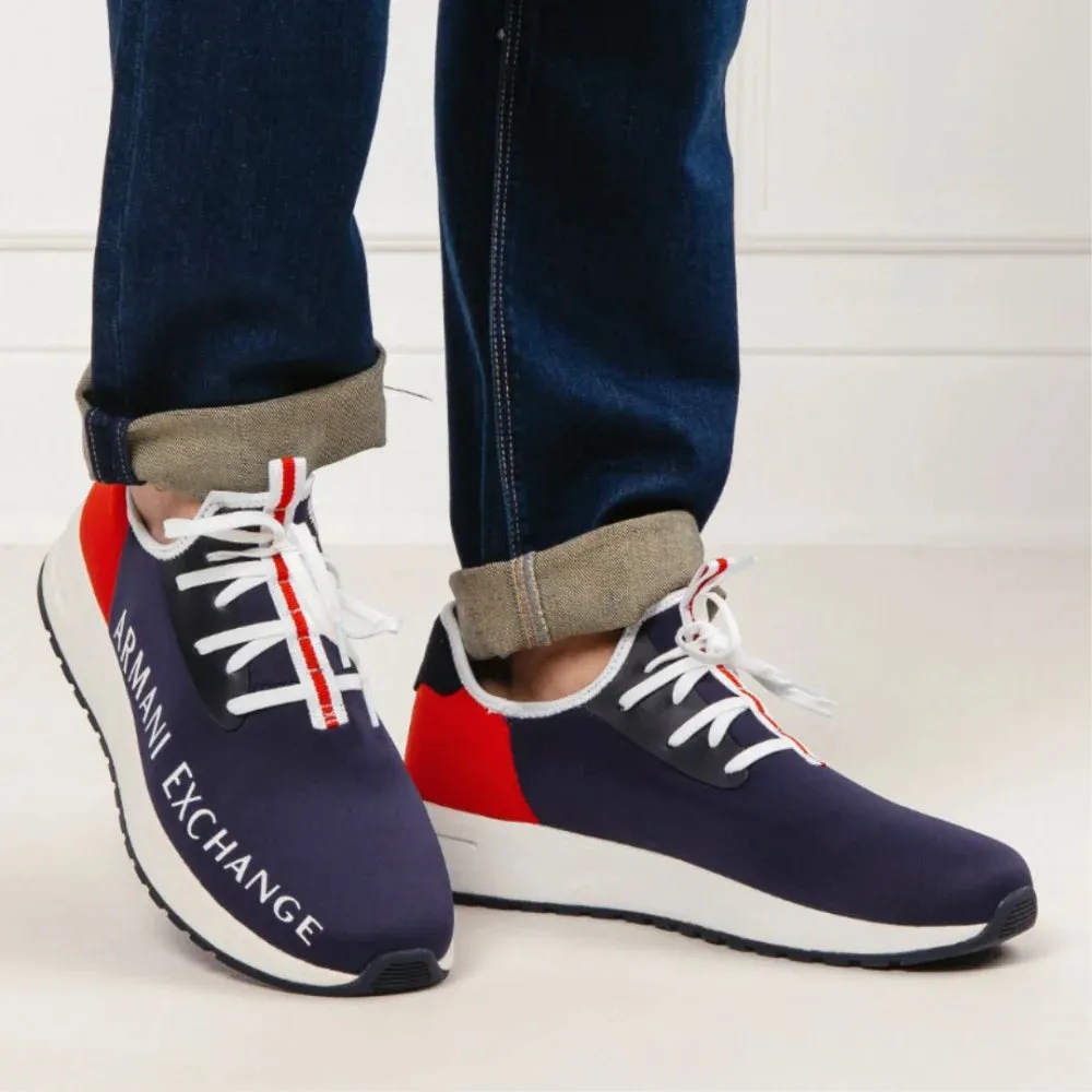 ARMANI EXCHANGE XUX058 Logo Sock Style Sneakers - NVYRED