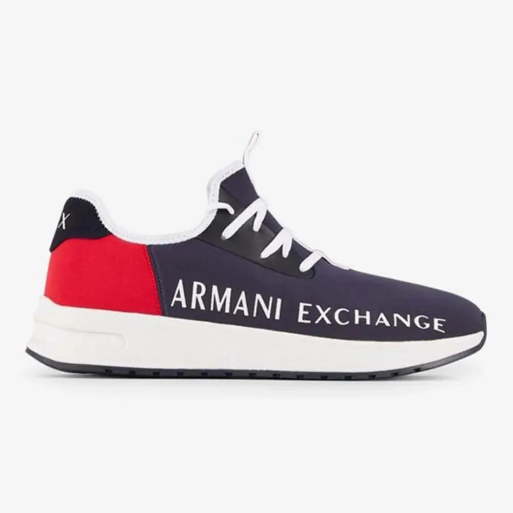 ARMANI EXCHANGE XUX058 Logo Sock Style Sneakers - NVYRED