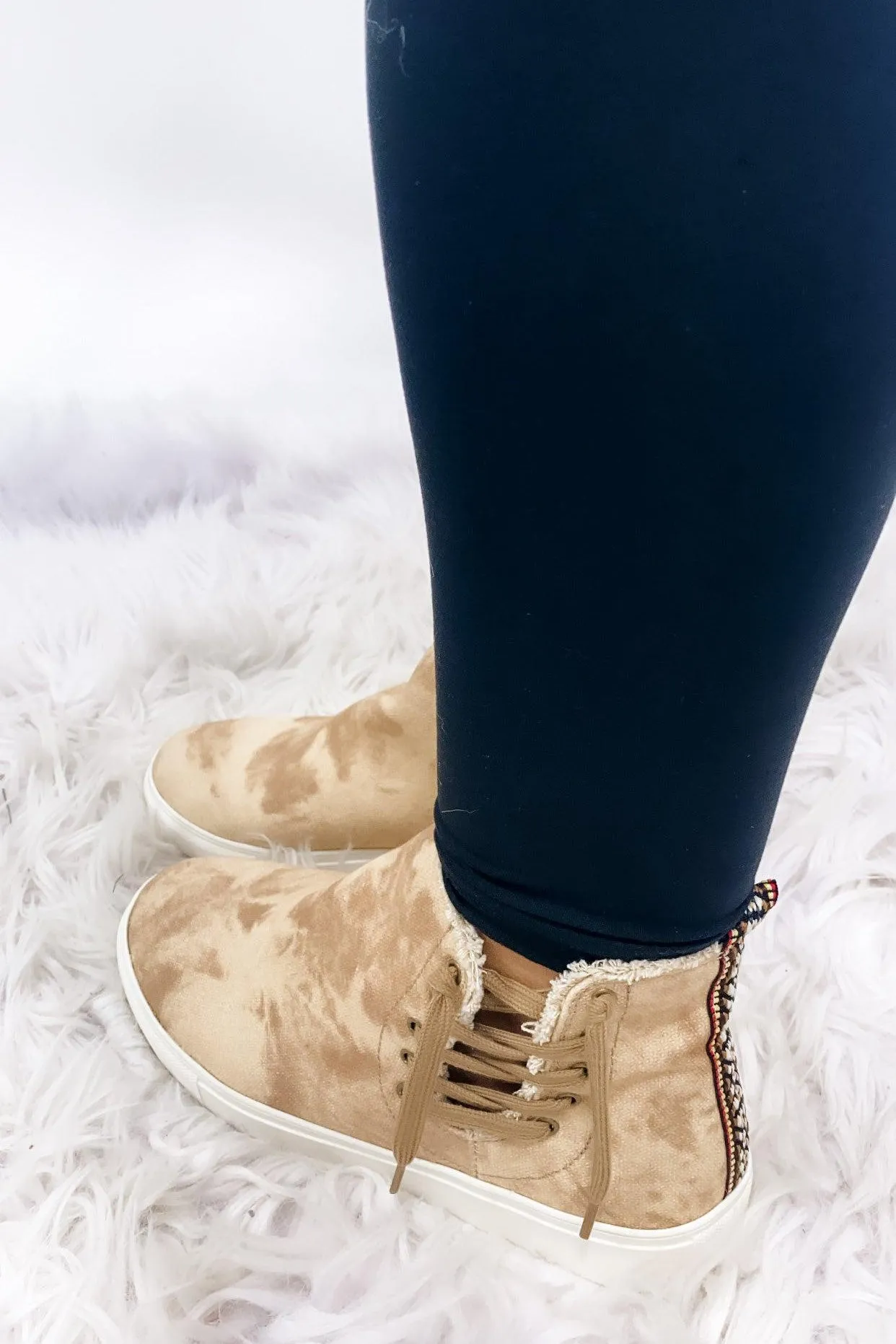 Back In Action- Tan Tie-Dye Zip Up High-Top Sneakers w/ Lace Up Detail