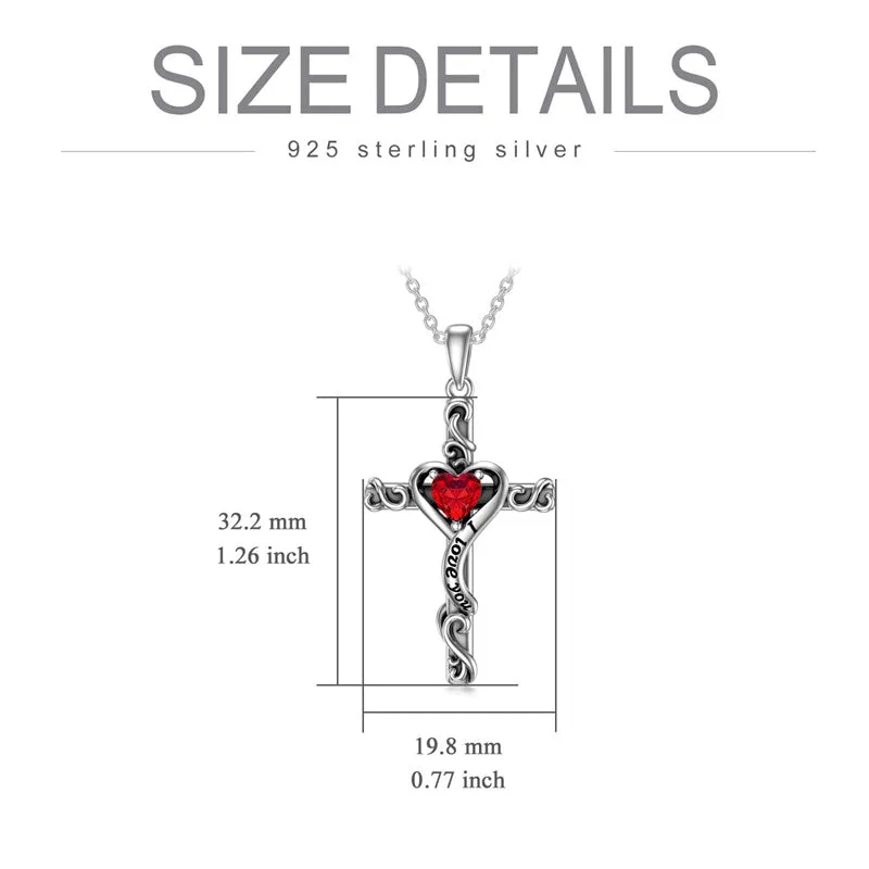 Birthstone Cross Necklaces for Women Sterling Silver I Love You Heart Cross Pendant Necklace