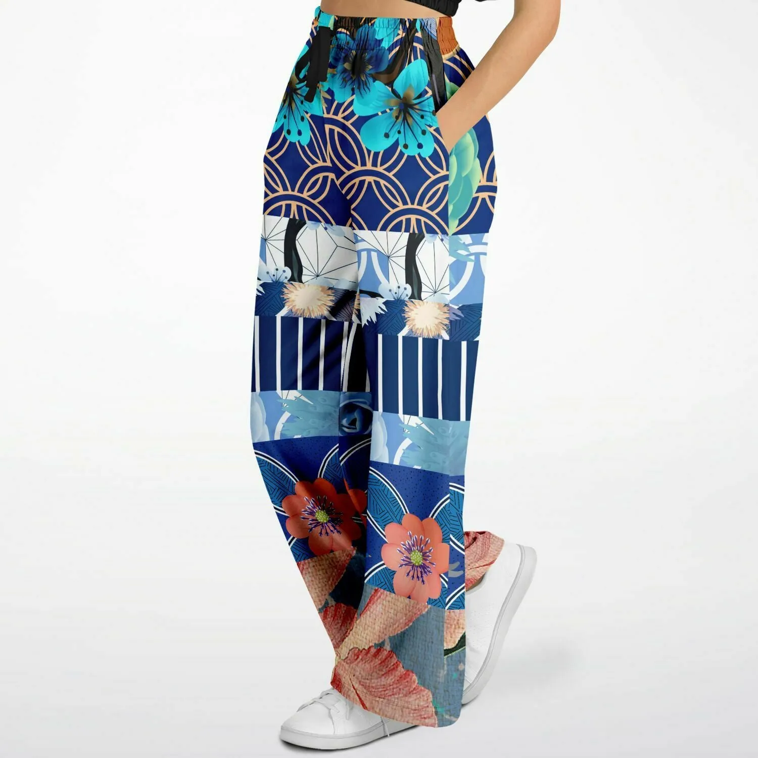 Blue Andalusian Patchwork Eco-Poly Stretchy Phat Bellbottoms