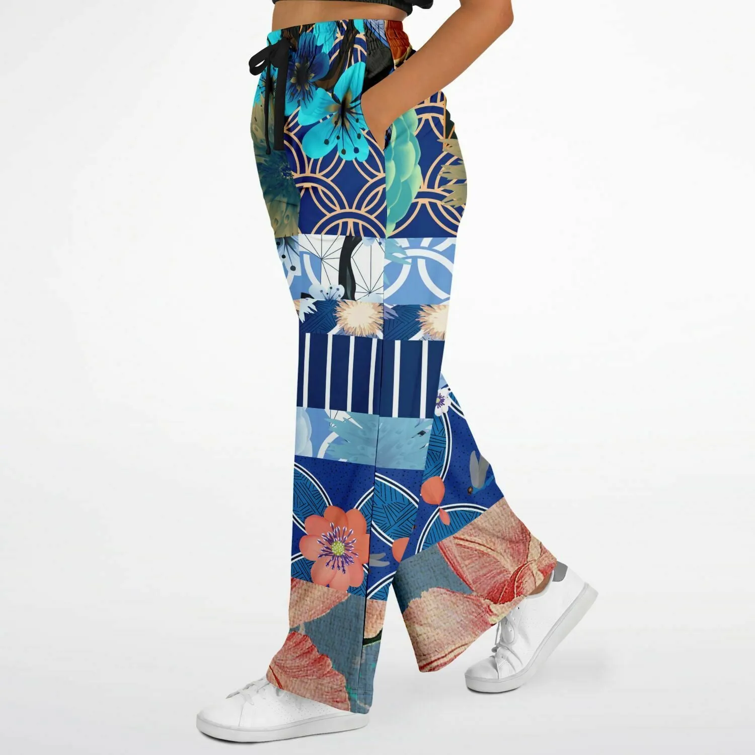 Blue Andalusian Patchwork Eco-Poly Stretchy Phat Bellbottoms