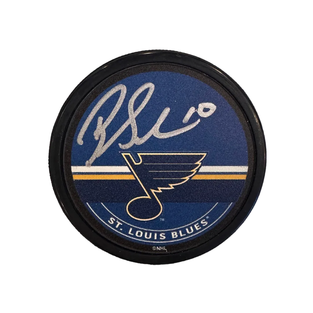 Brayden Schenn St Louis Blues Autographed Fan Cave Exclusive Signature Puck- JSA COA