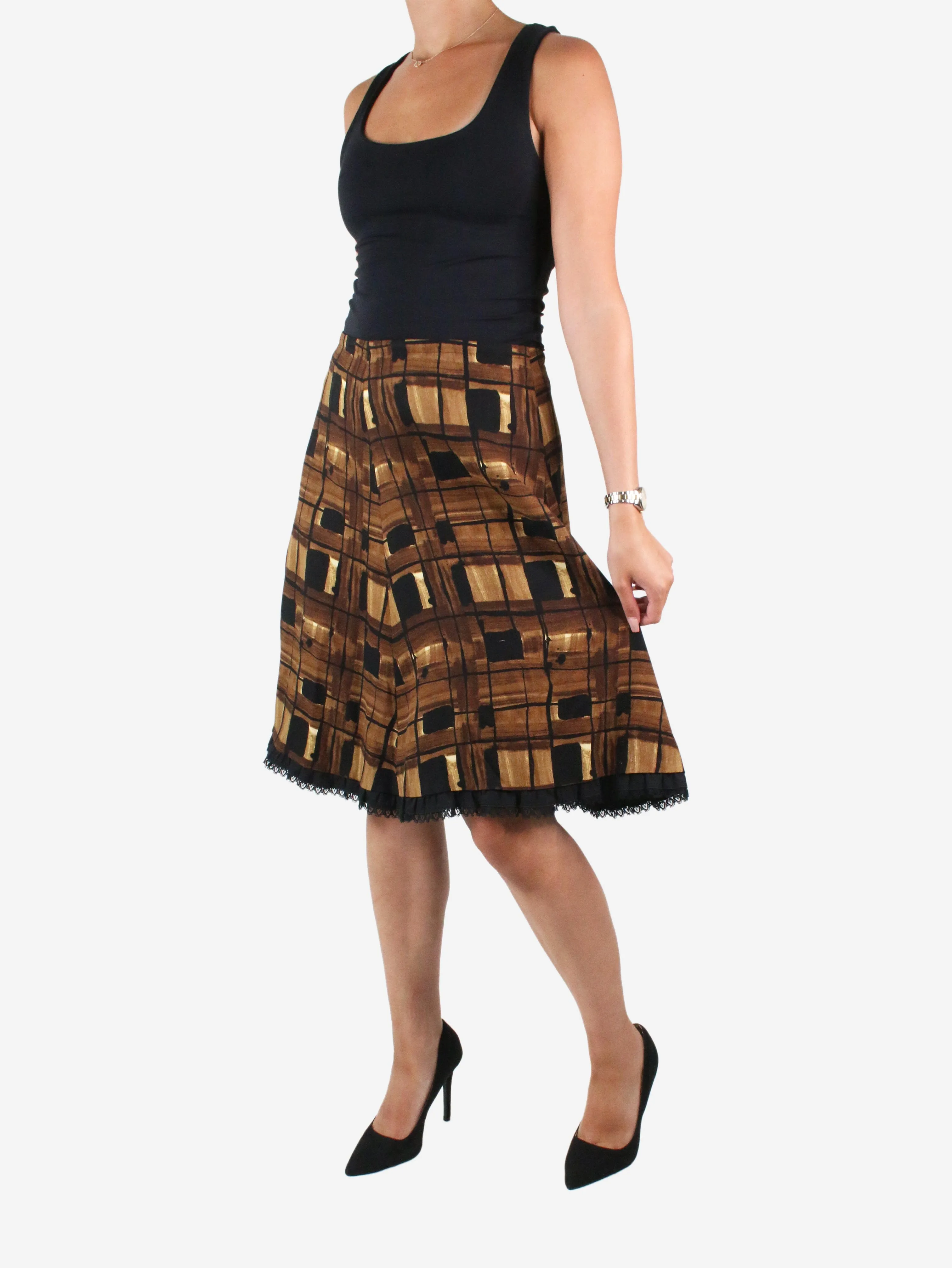 Brown knee length checked skirt - size IT 44