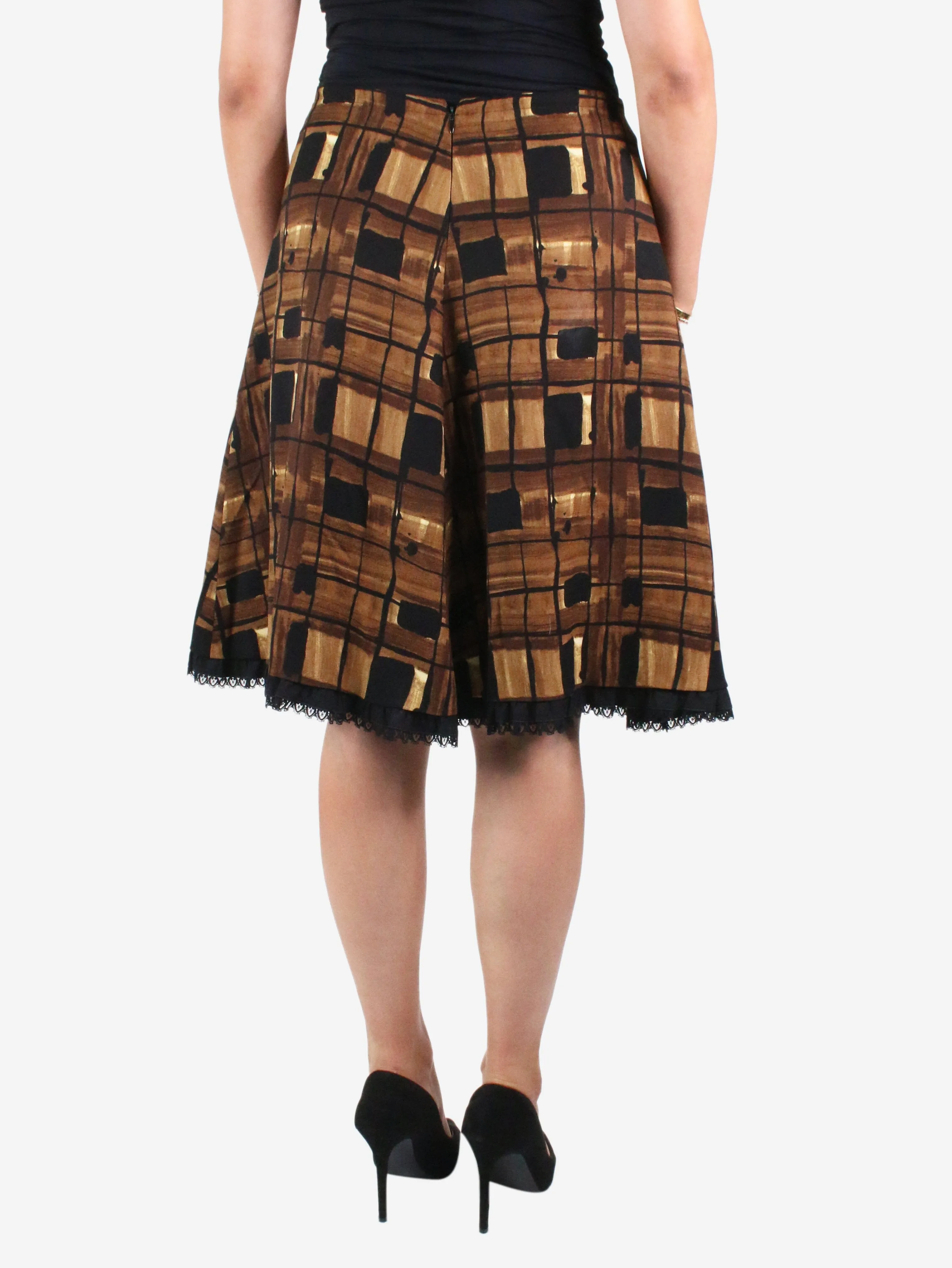 Brown knee length checked skirt - size IT 44