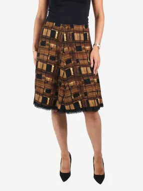 Brown knee length checked skirt - size IT 44