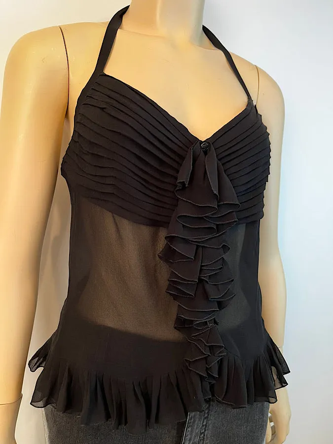 Chanel 03A 2003 Fall Black Sheer Halter Top Blouse FR 40 US 4/6