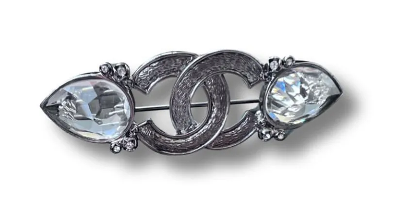 Chanel 15K 2015 Oblong Crystal CC Pin Brooch