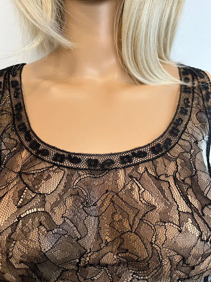 Chanel Black Sheer Lace Blouse Top Camisole US 4