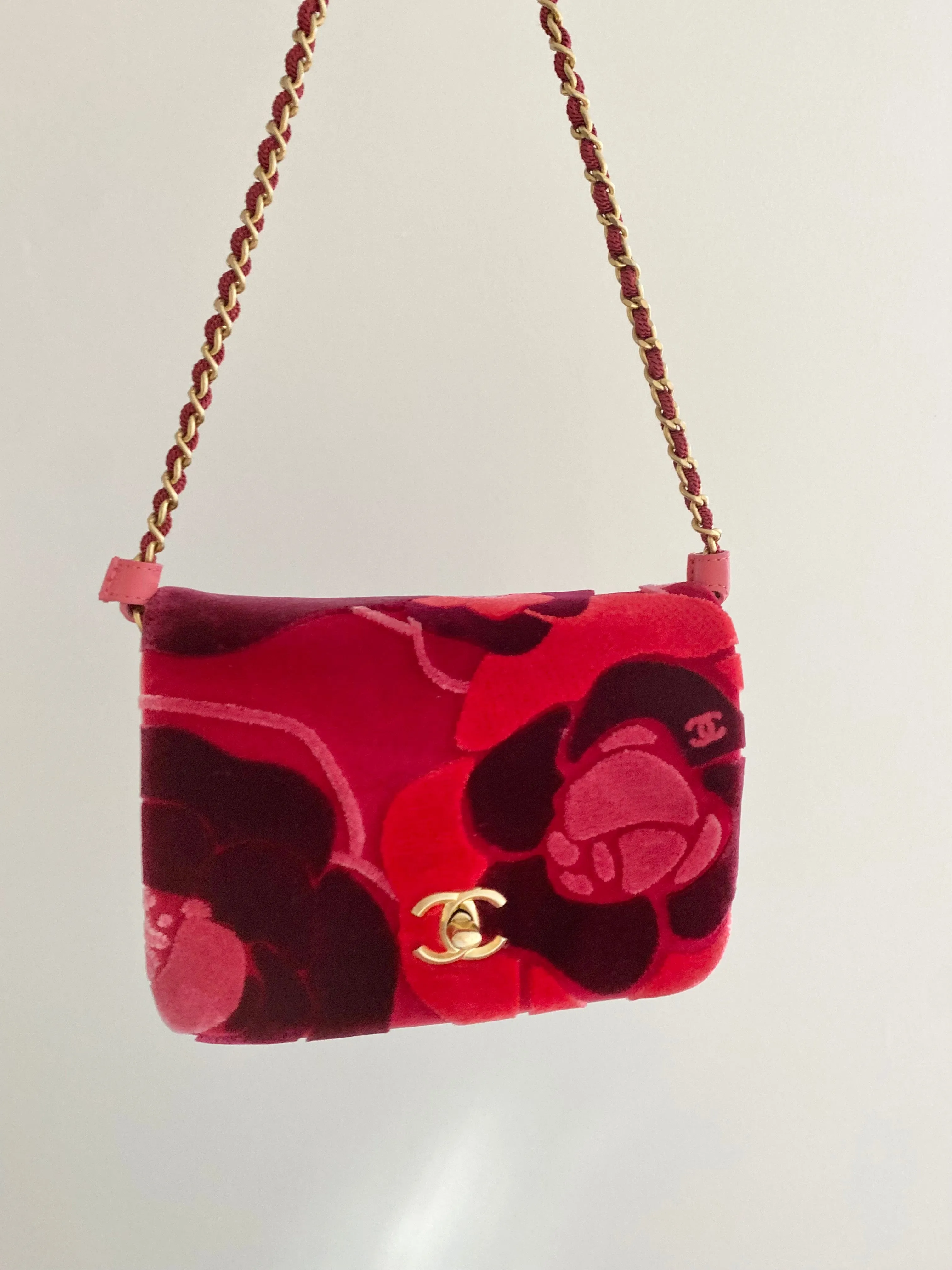 Chanel camellia flower velvet flap bag