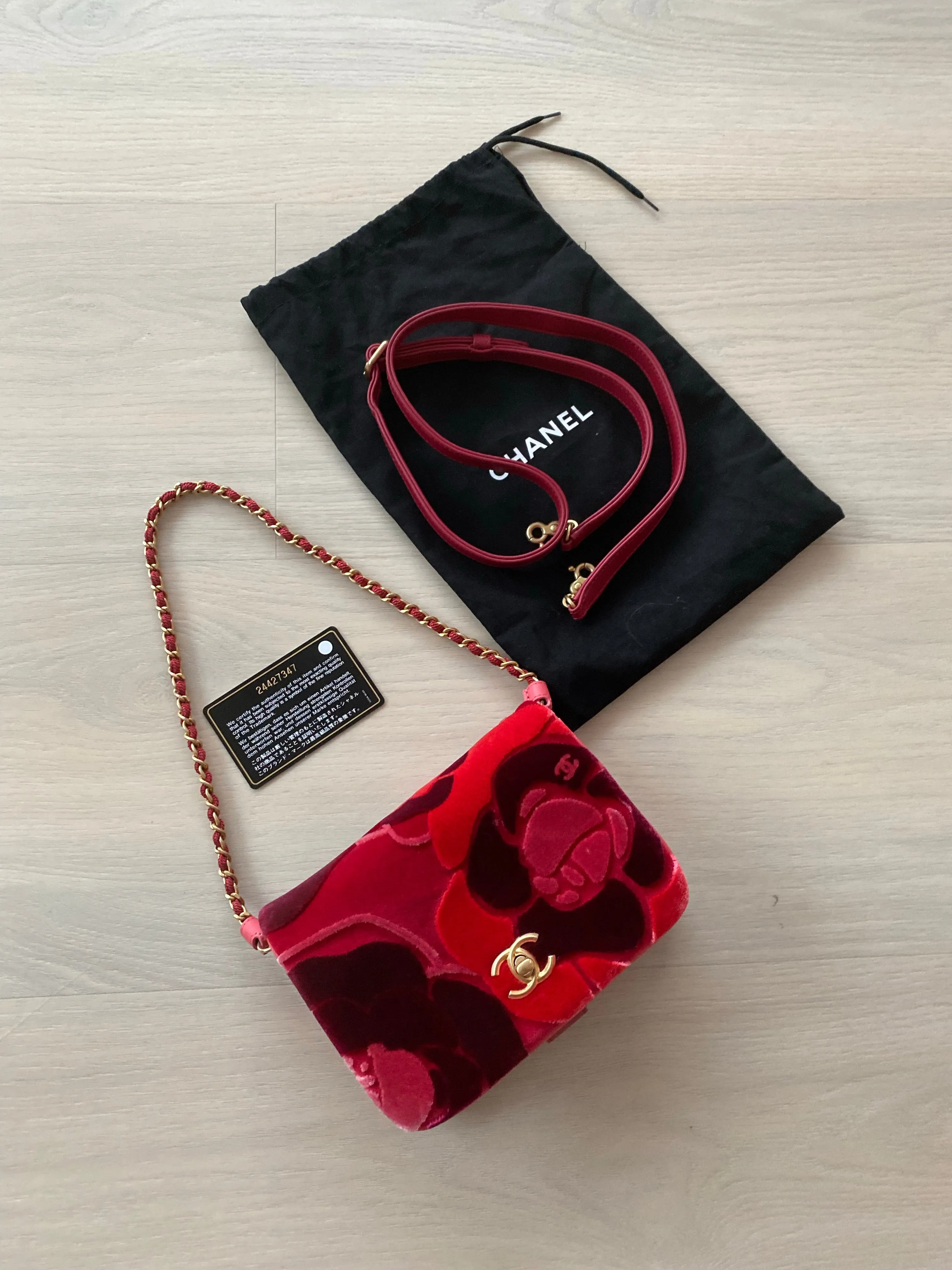 Chanel camellia flower velvet flap bag