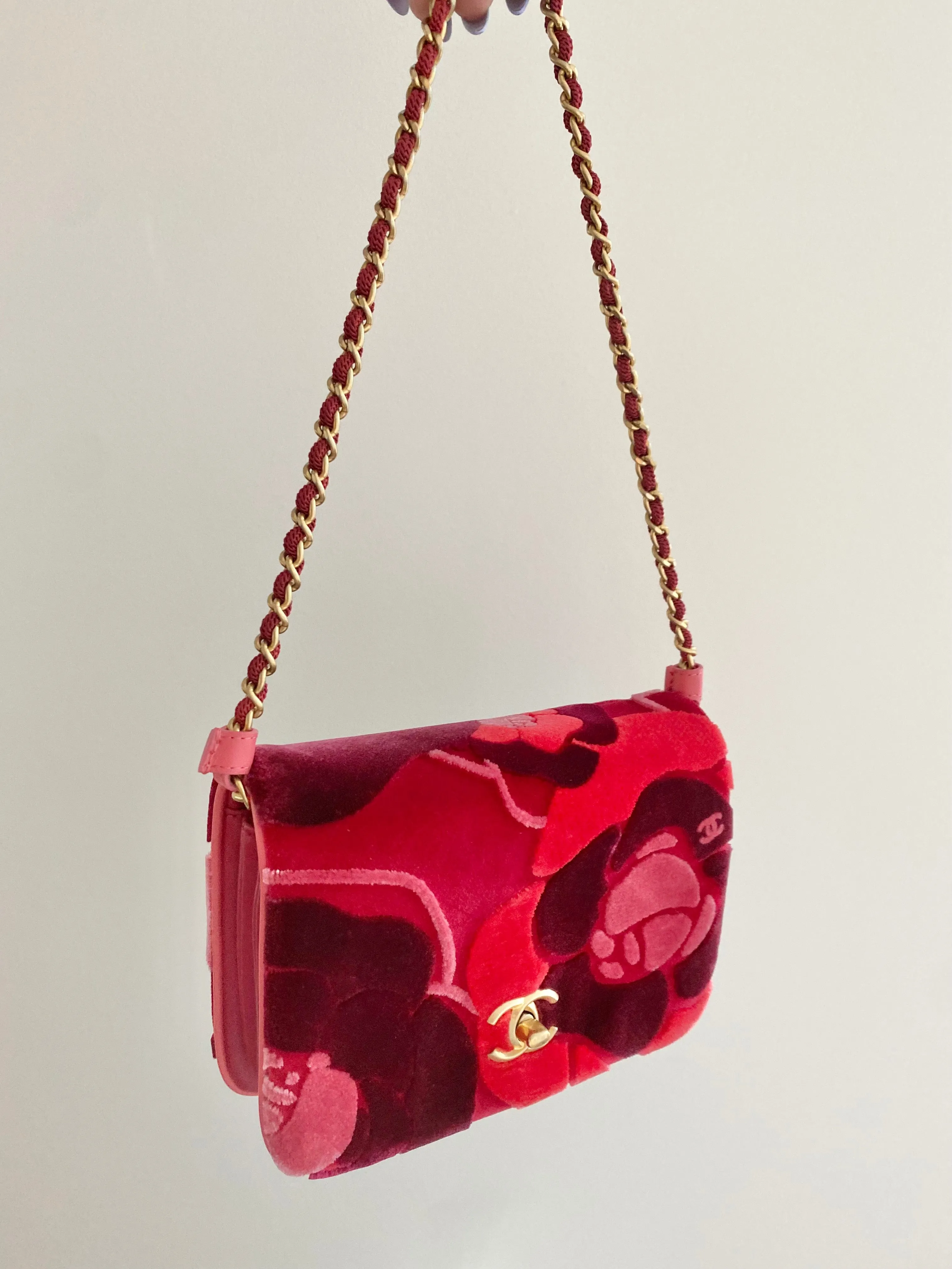 Chanel camellia flower velvet flap bag