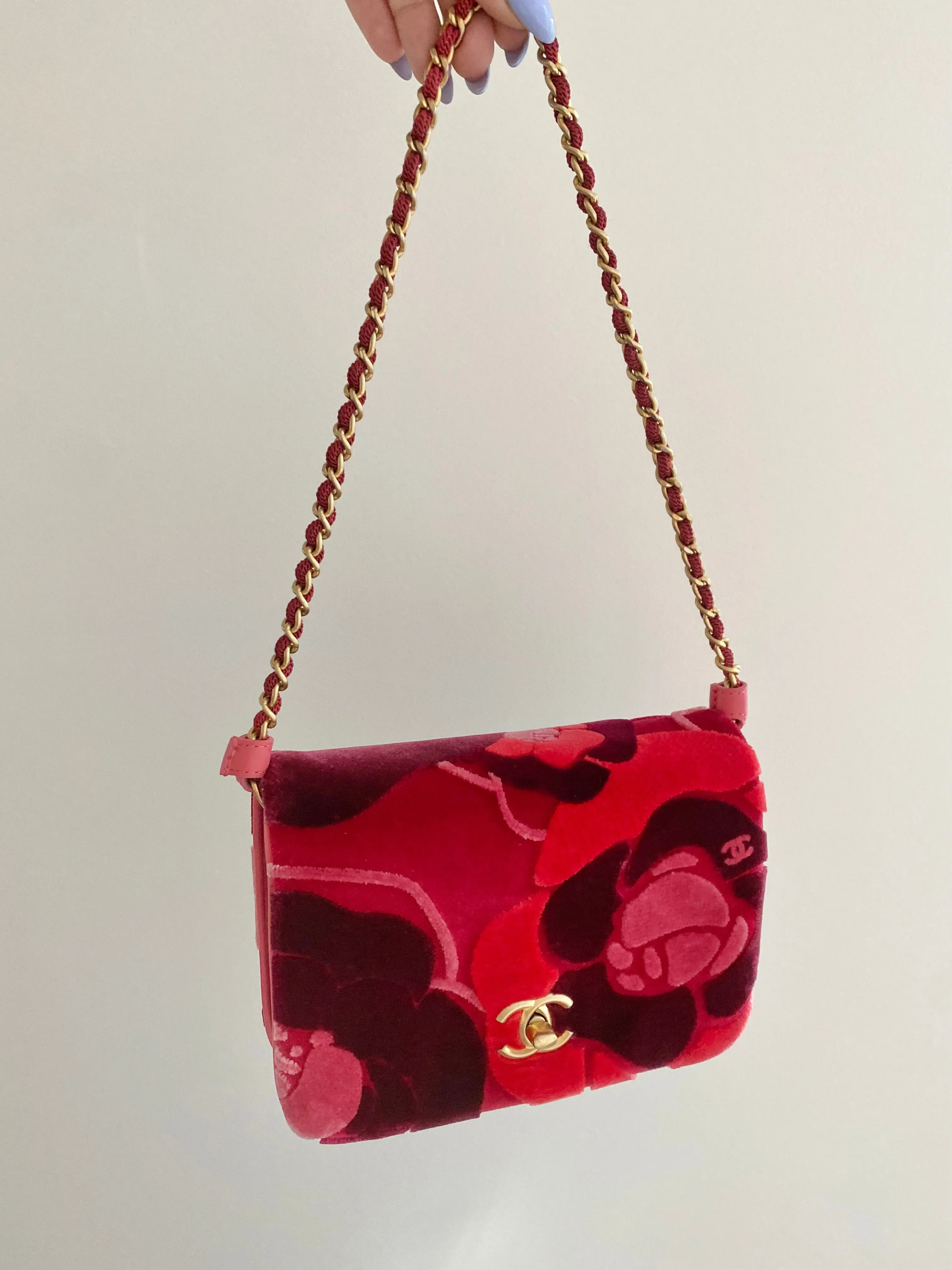 Chanel camellia flower velvet flap bag