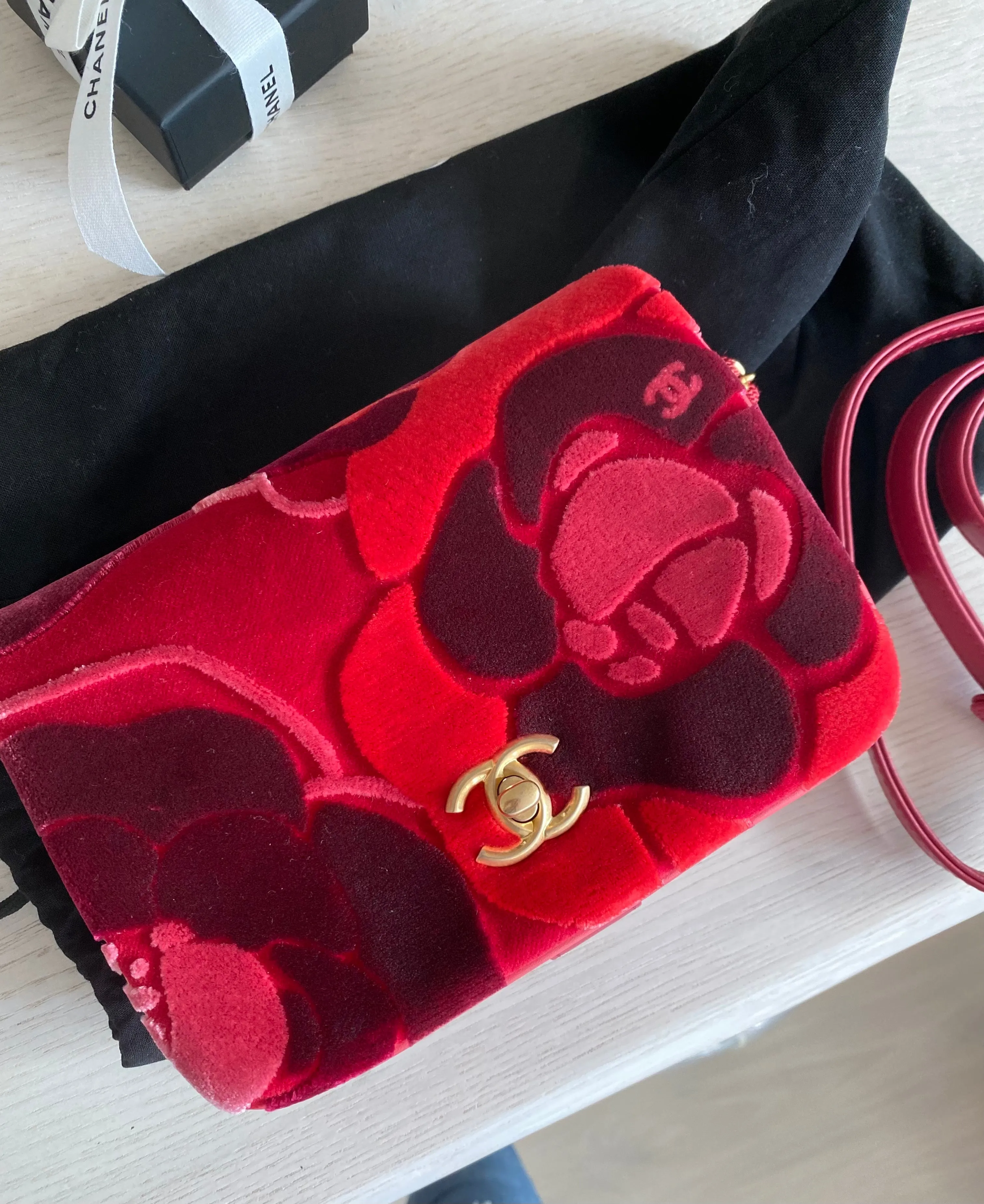 Chanel camellia flower velvet flap bag