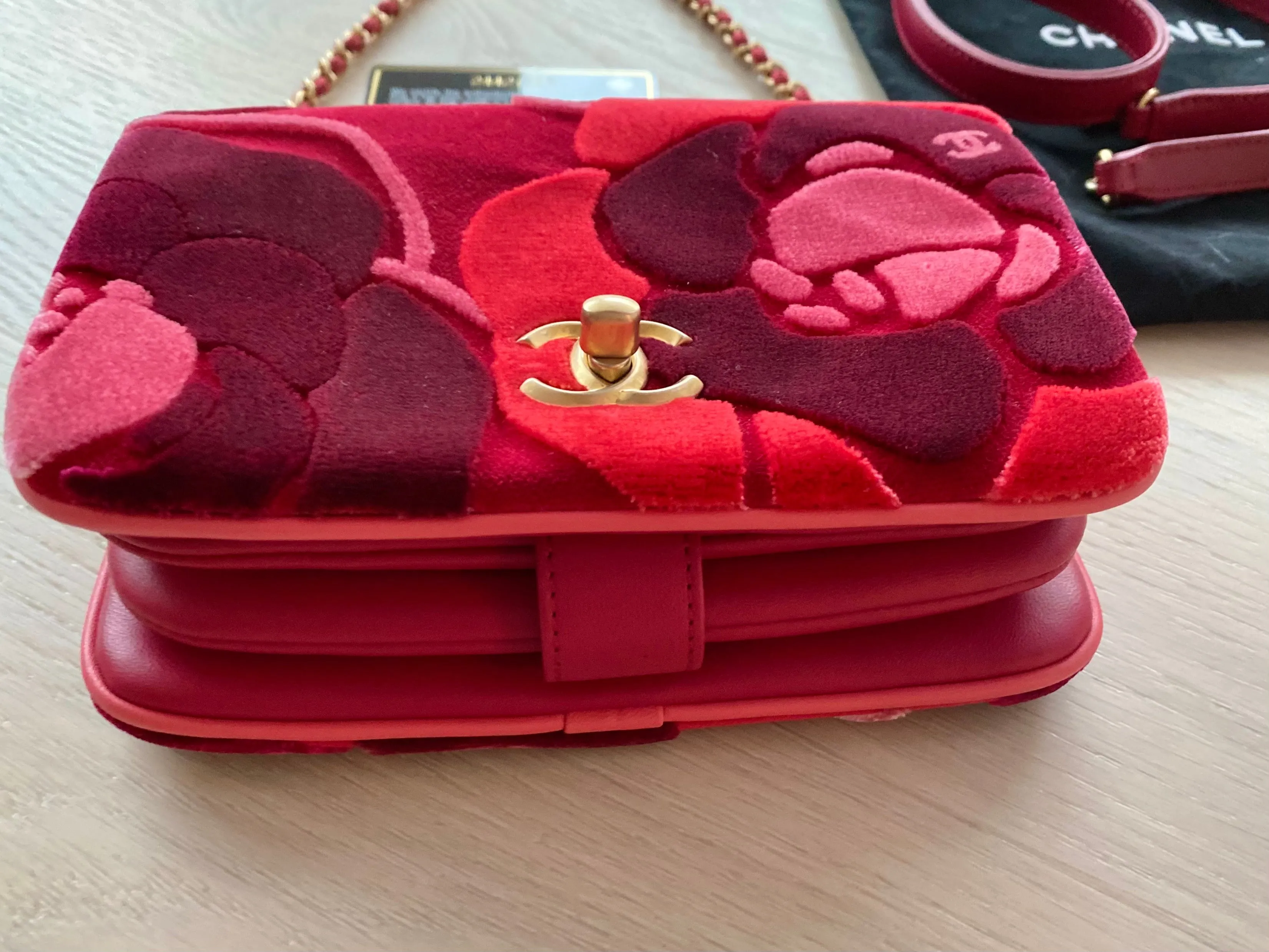 Chanel camellia flower velvet flap bag