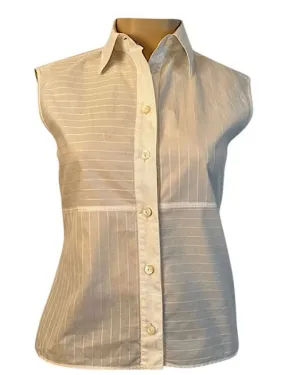 Chanel Identification 00T 2000 White Collared Stripe Button Down Blouse FR 34