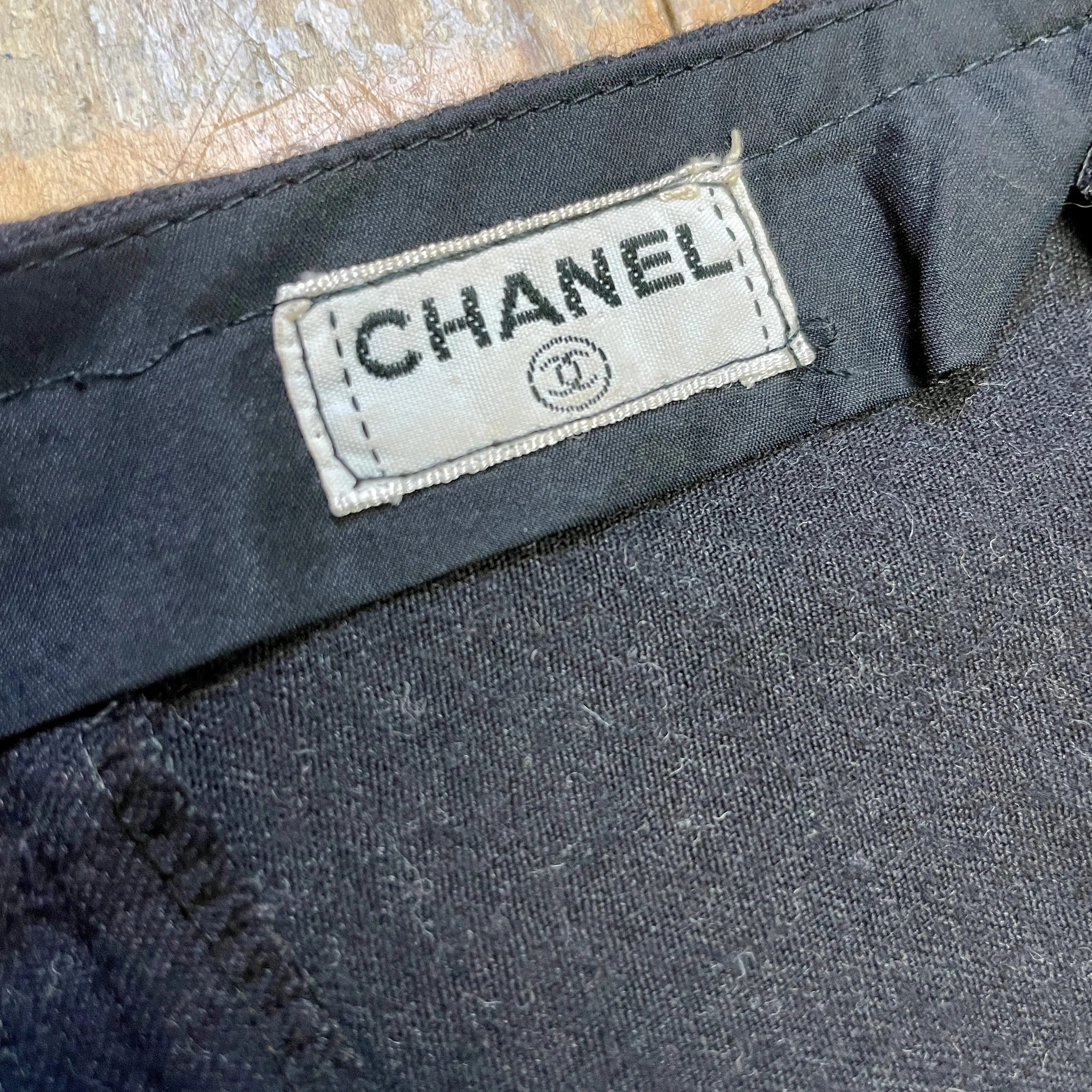 Chanel Paris Designer Vintage Charcoal Grey Skirt With Golden Button Accents 29" Waist