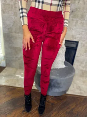 Cozy Zone Plush Velvet Leggings - Burgundy