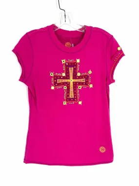 Double D Size S Magenta/Multi Embroidered Applique Designer Top-Short Sleeve