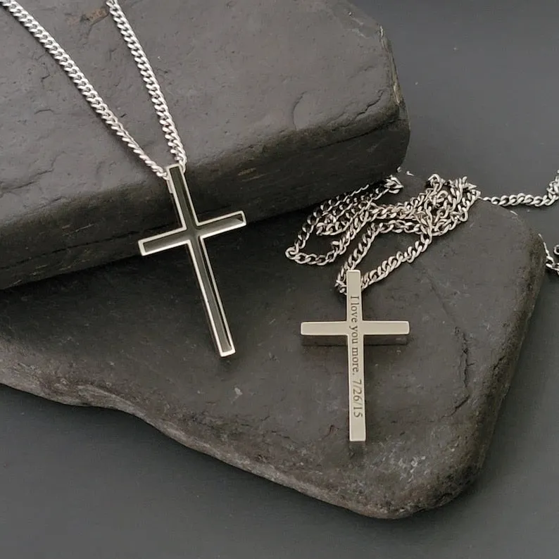 Engraved Cross Necklace Personalized Cross Pendant For Men Father's Day Gift