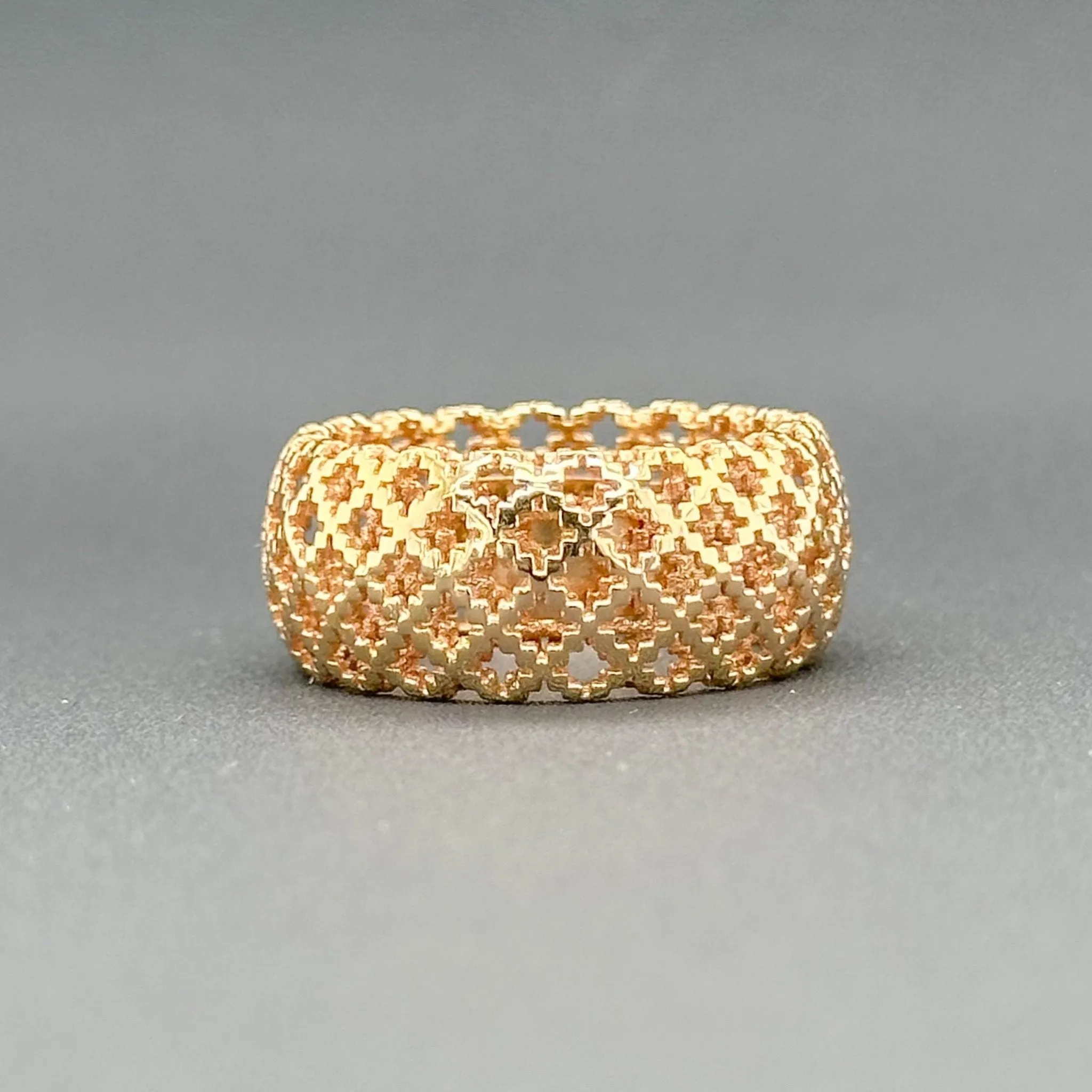 Estate Gucci 18K R Gold Lattice Wide Ring