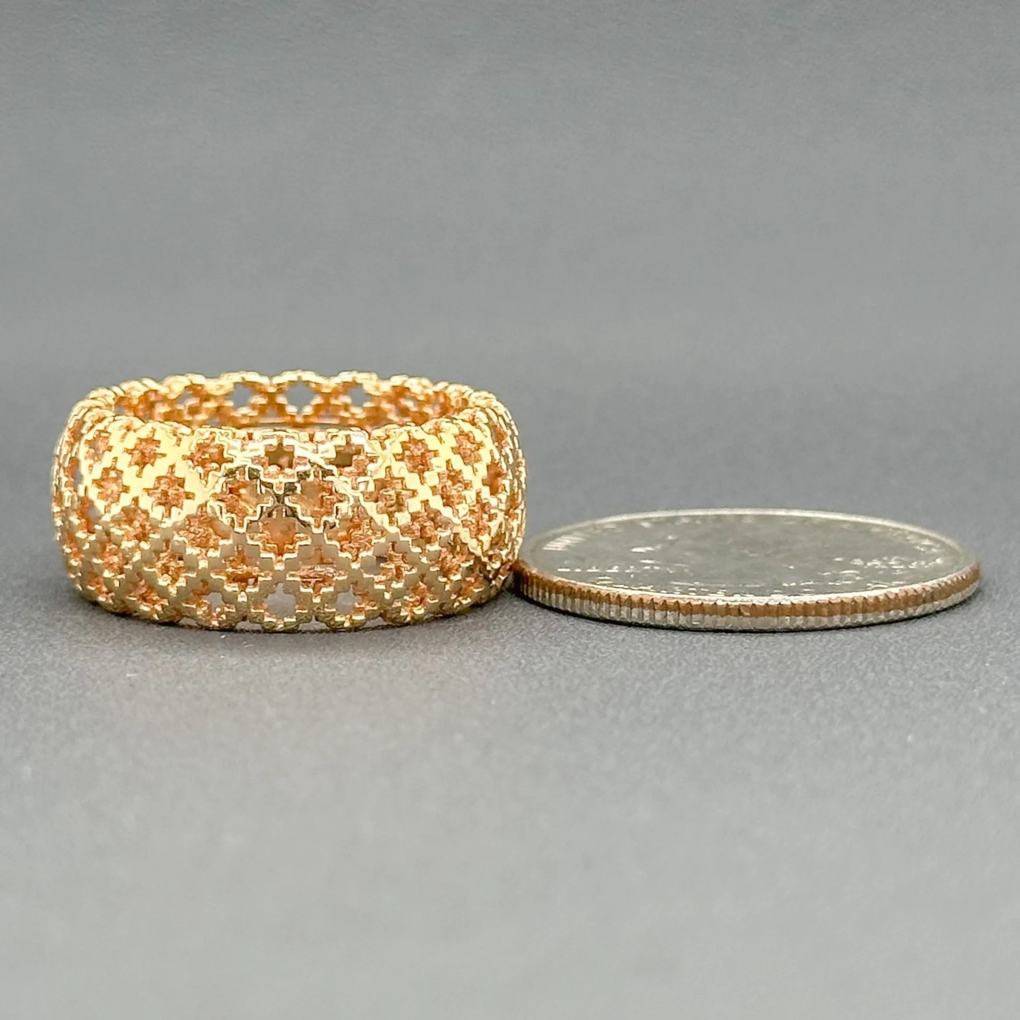 Estate Gucci 18K R Gold Lattice Wide Ring