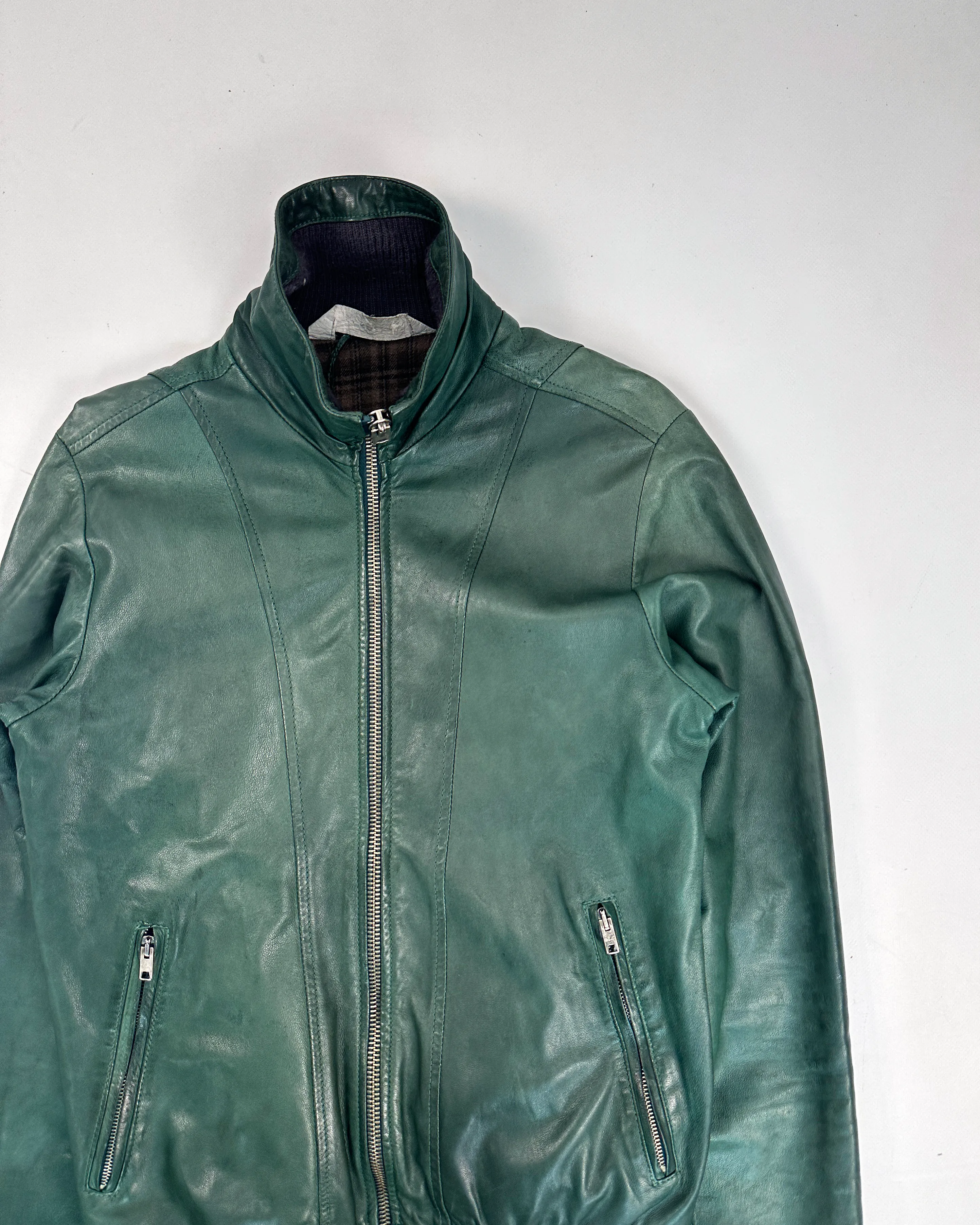 Giorgio Brato Green Distressed Leather Jacket 2000's