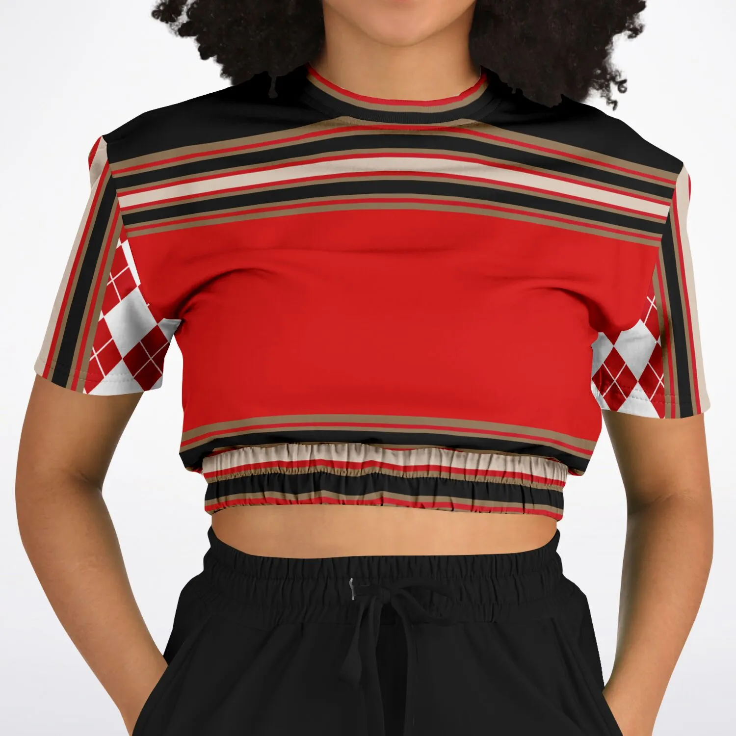 Gold Line Trio Short Sleeve Cropped Eco-Poly Sweater