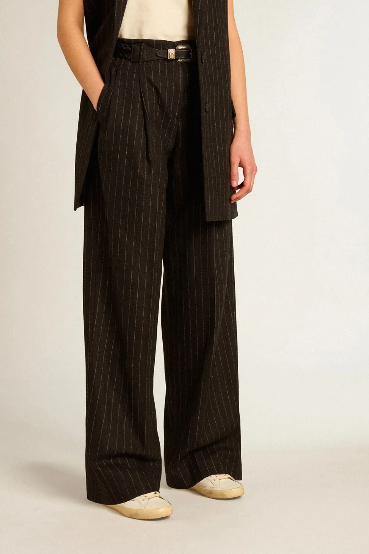 Golden Goose Flannel Pinstripes Pants - Melange Dark Grey/ Arctic Wolf