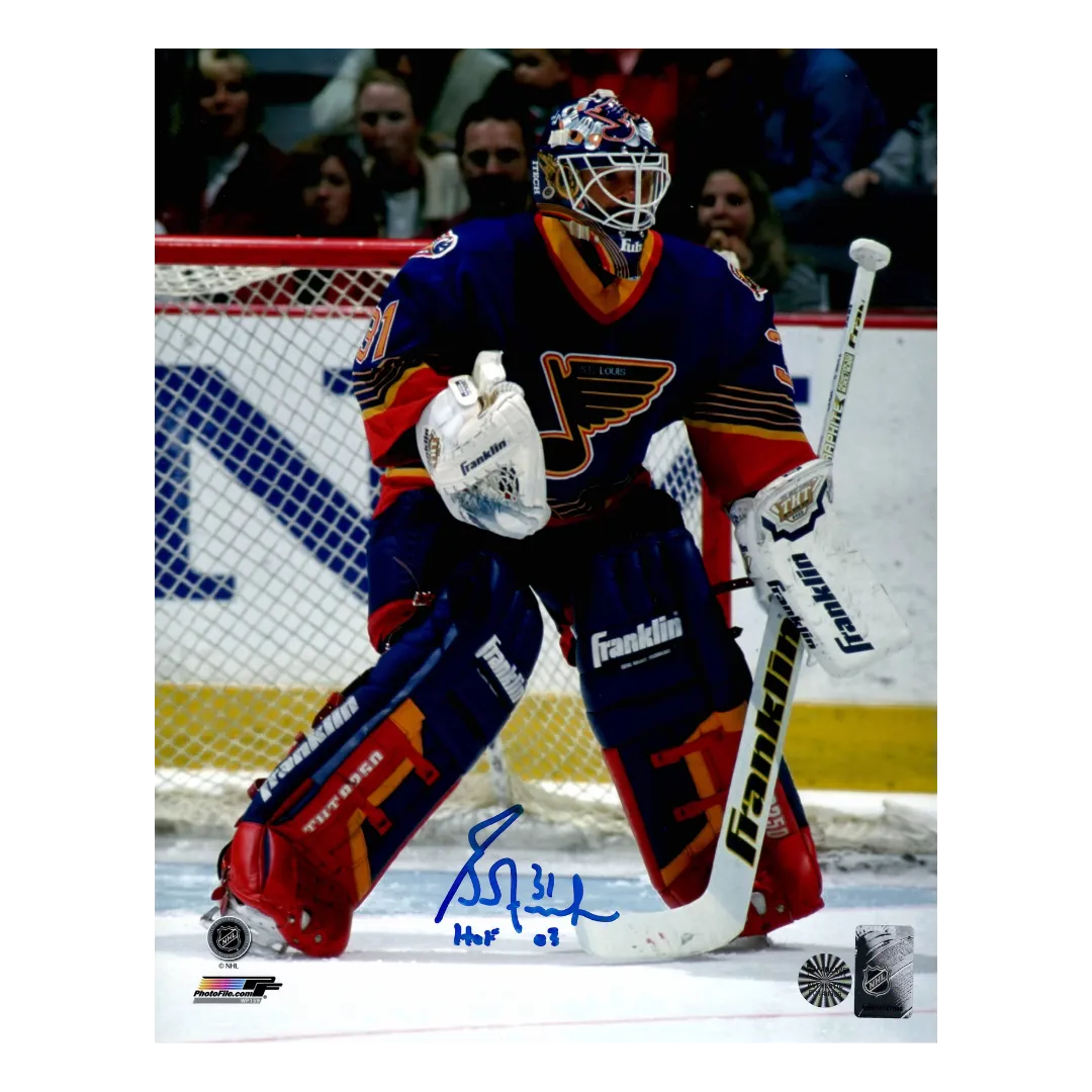 Grant Fuhr St Louis Blues Autographed Photo w/ "HOF 03" Inscription - Fan Cave COA