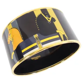 Hermes Extra Wide Printed Enamel Bracelet Horses