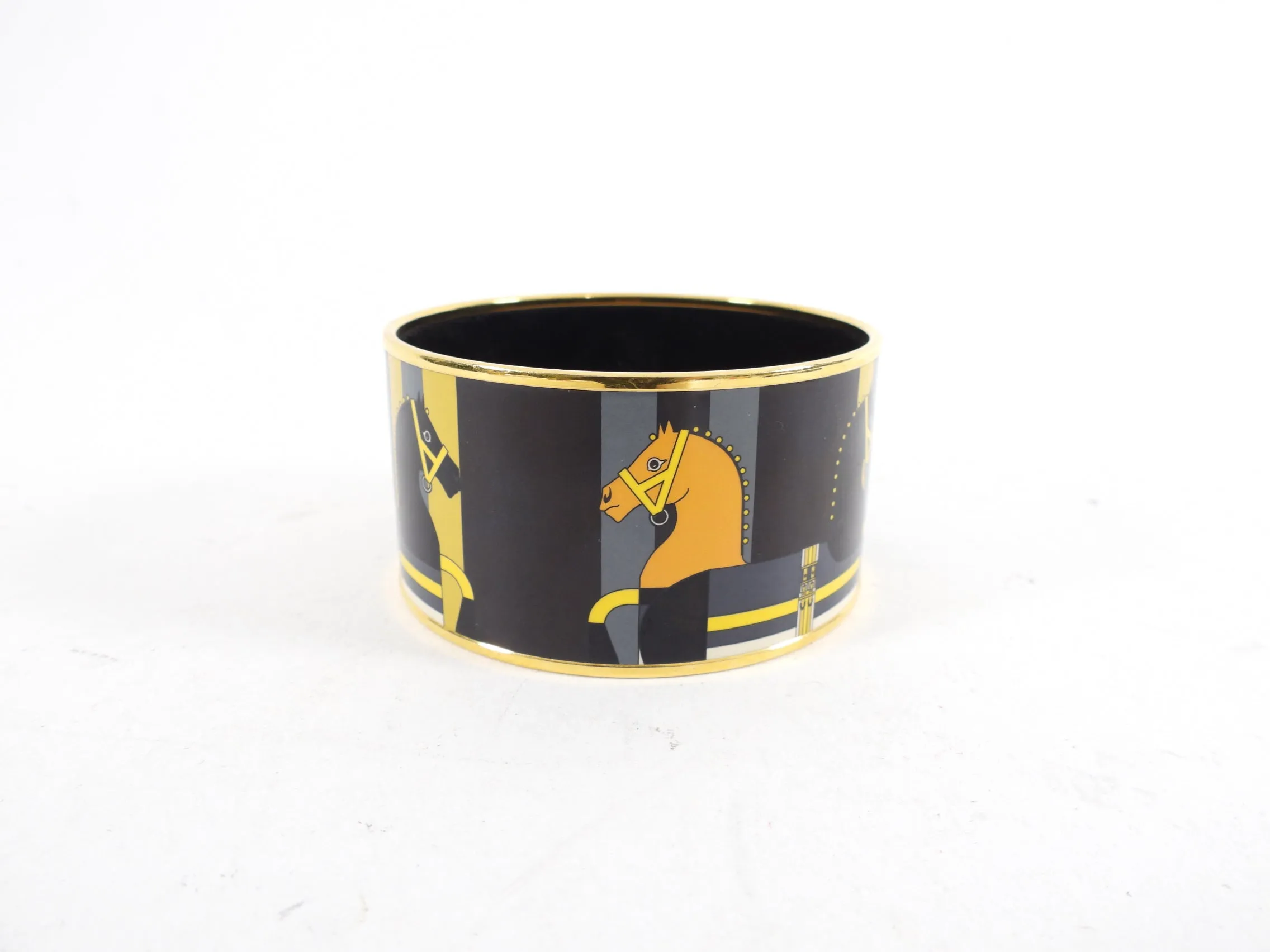 Hermes Extra Wide Printed Enamel Bracelet Horses