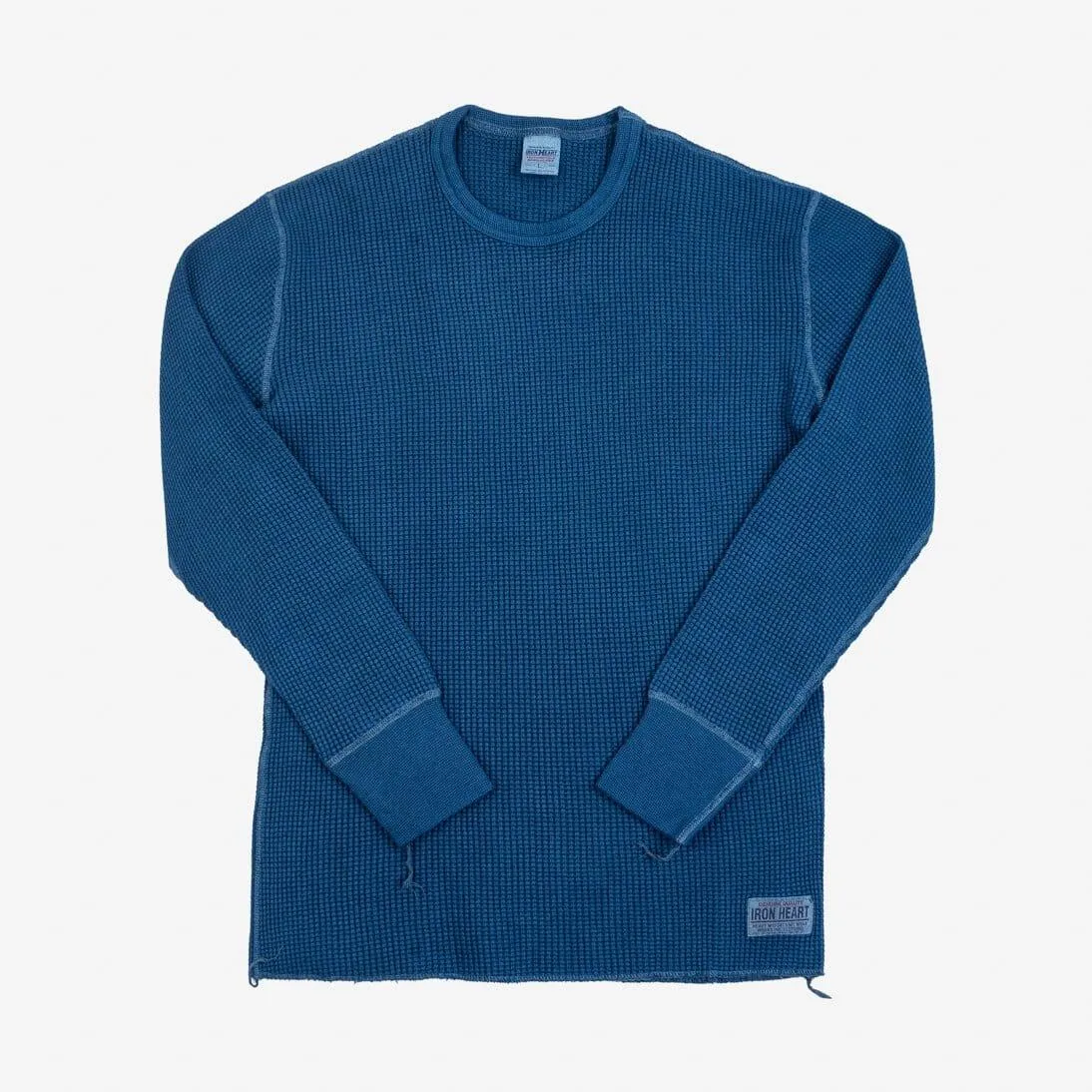 Iron Heart - Waffle Knit Long Sleeved Crew Neck Thermal Top - Indigo Dyed