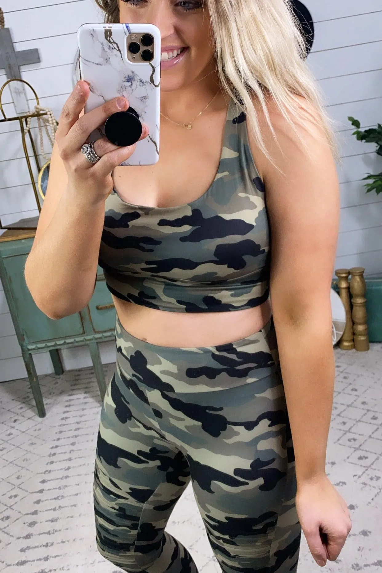 Just Be Cool- Olive Camo Criss-Cross Sports Bra OR Moto Leggings