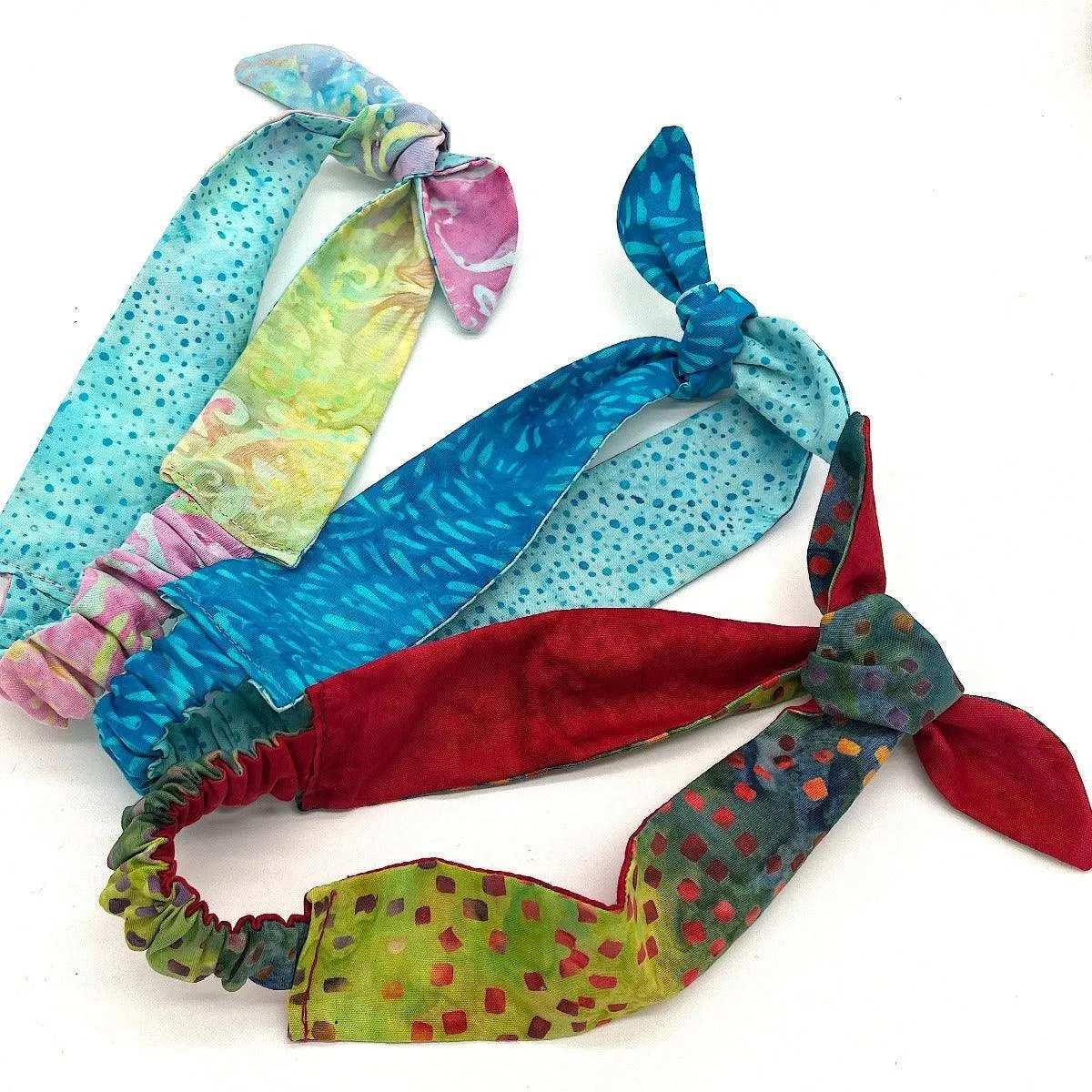 Kids Reversible Tie Headbands in Aqua Splash Batik