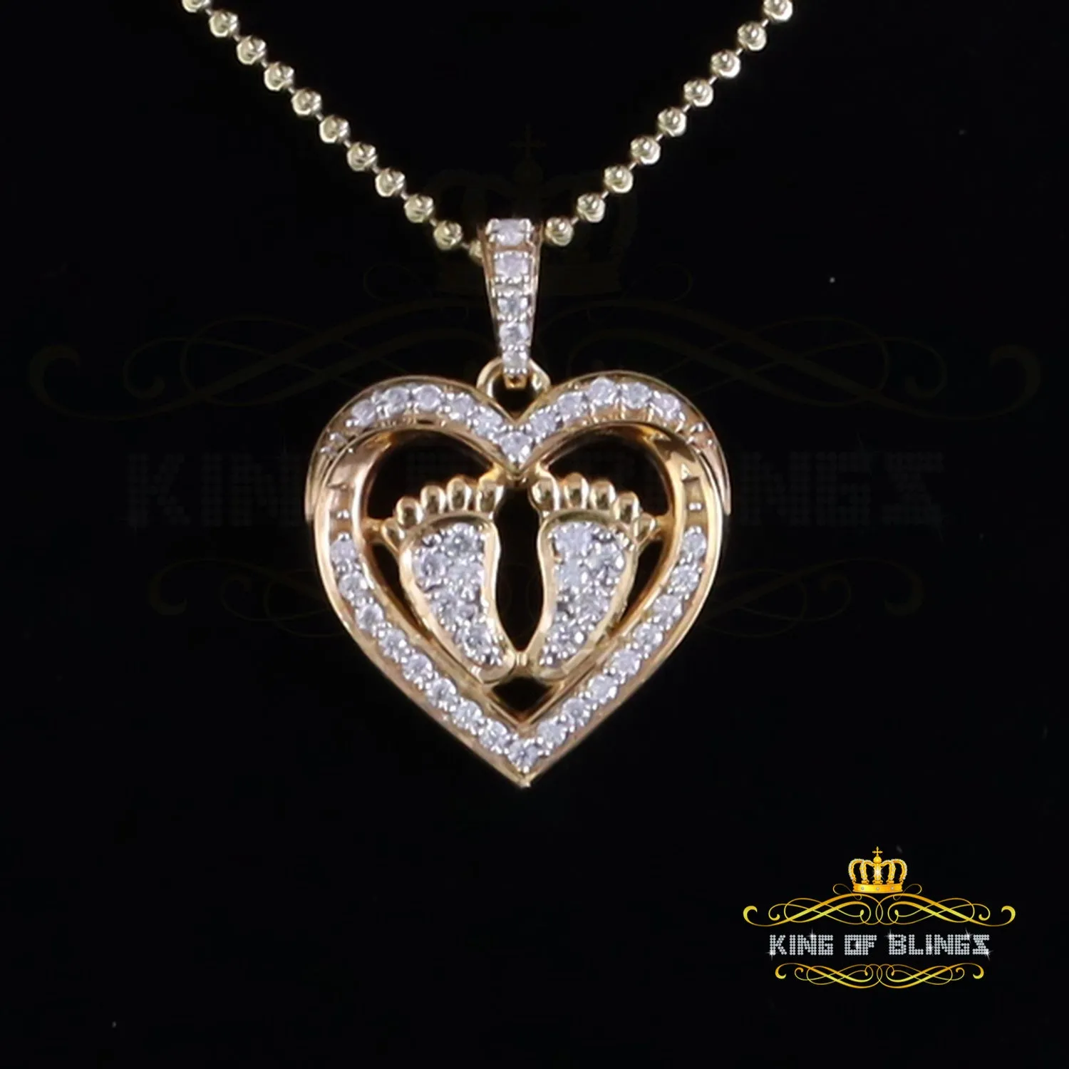 King of Bling's 1.50ct VVS D Silver Moissanite 925 Yellow Heart Child feet Mom Pendant For Women