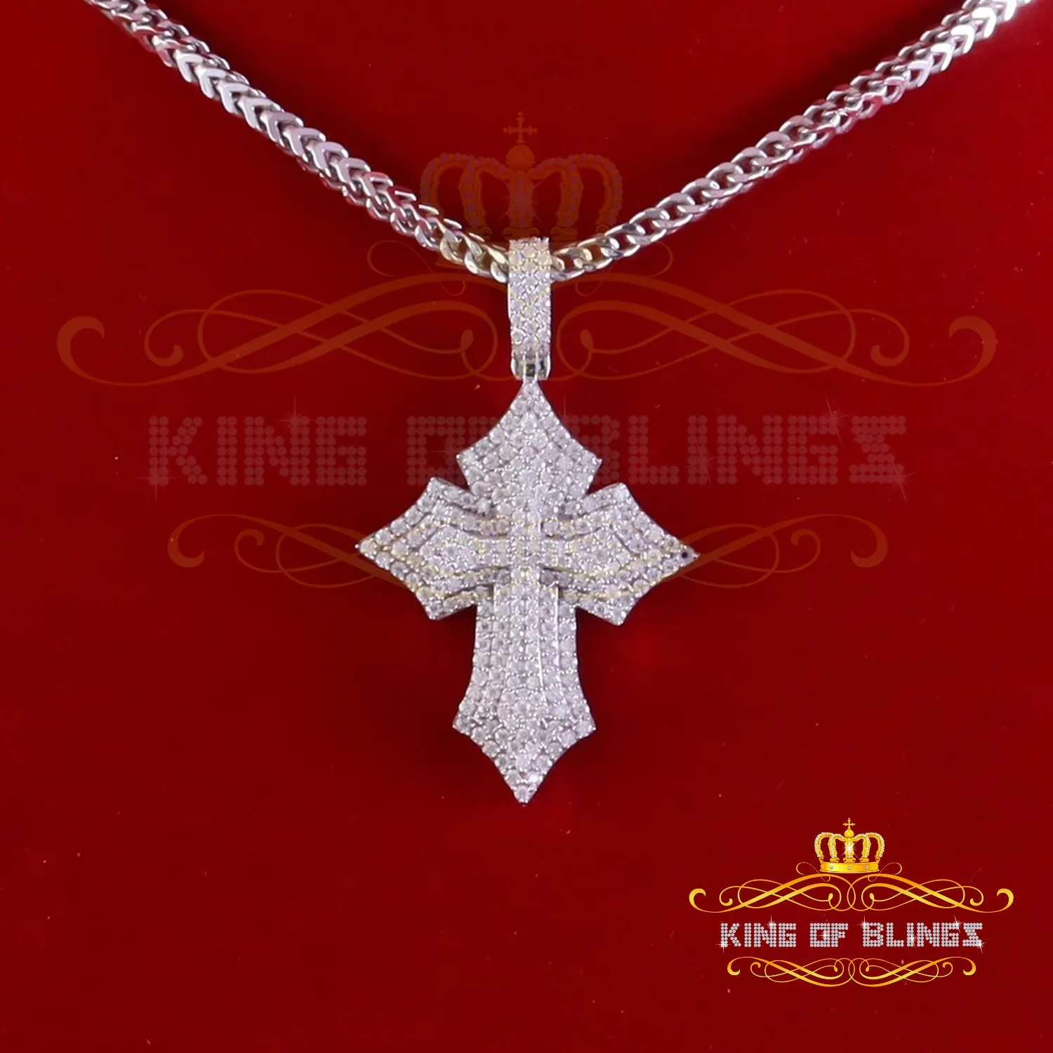 King Of Bling's Charm CROSS Pendant 2.50ct VVS D Moissanite White Sterling Silver Men's & Women