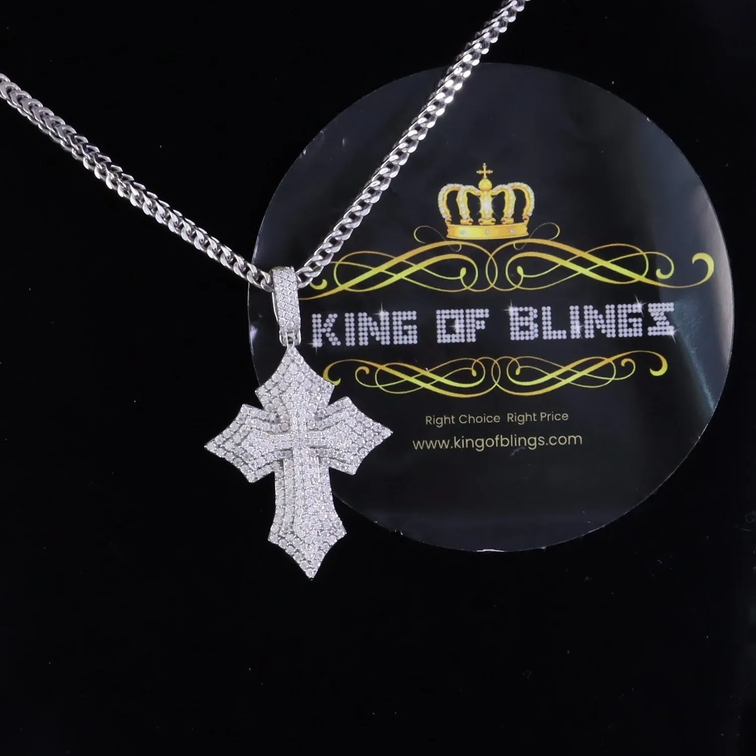 King Of Bling's Charm CROSS Pendant 2.50ct VVS D Moissanite White Sterling Silver Men's & Women