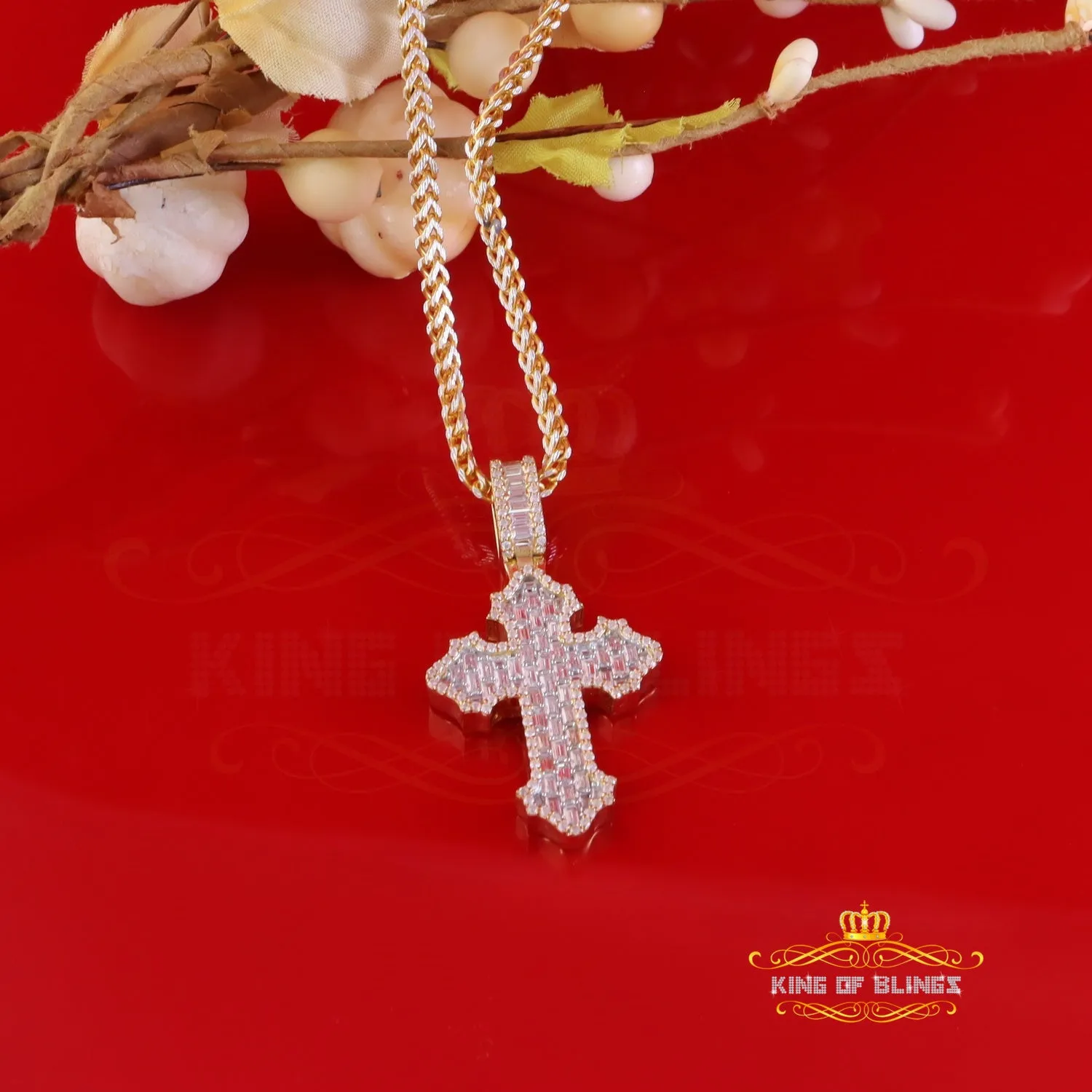 King Of Bling's Charm Cross Yellow Pendant 3.50ct VVS D Moissanite Sterling Silver Men's & Women