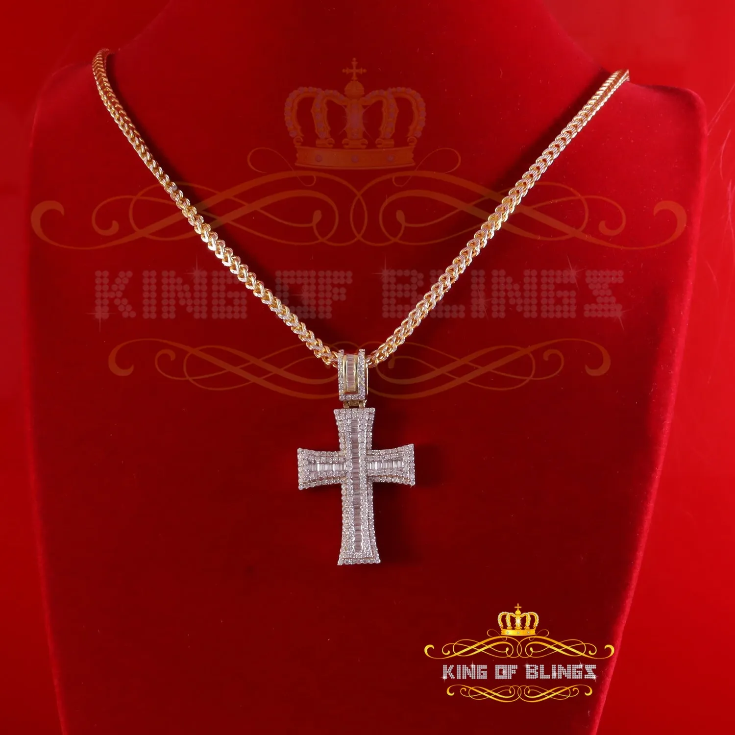 King Of Bling's Cross Pendant 925 Yellow Sterling Silver 2.25ct VVS D Clr. Moissanite for Women