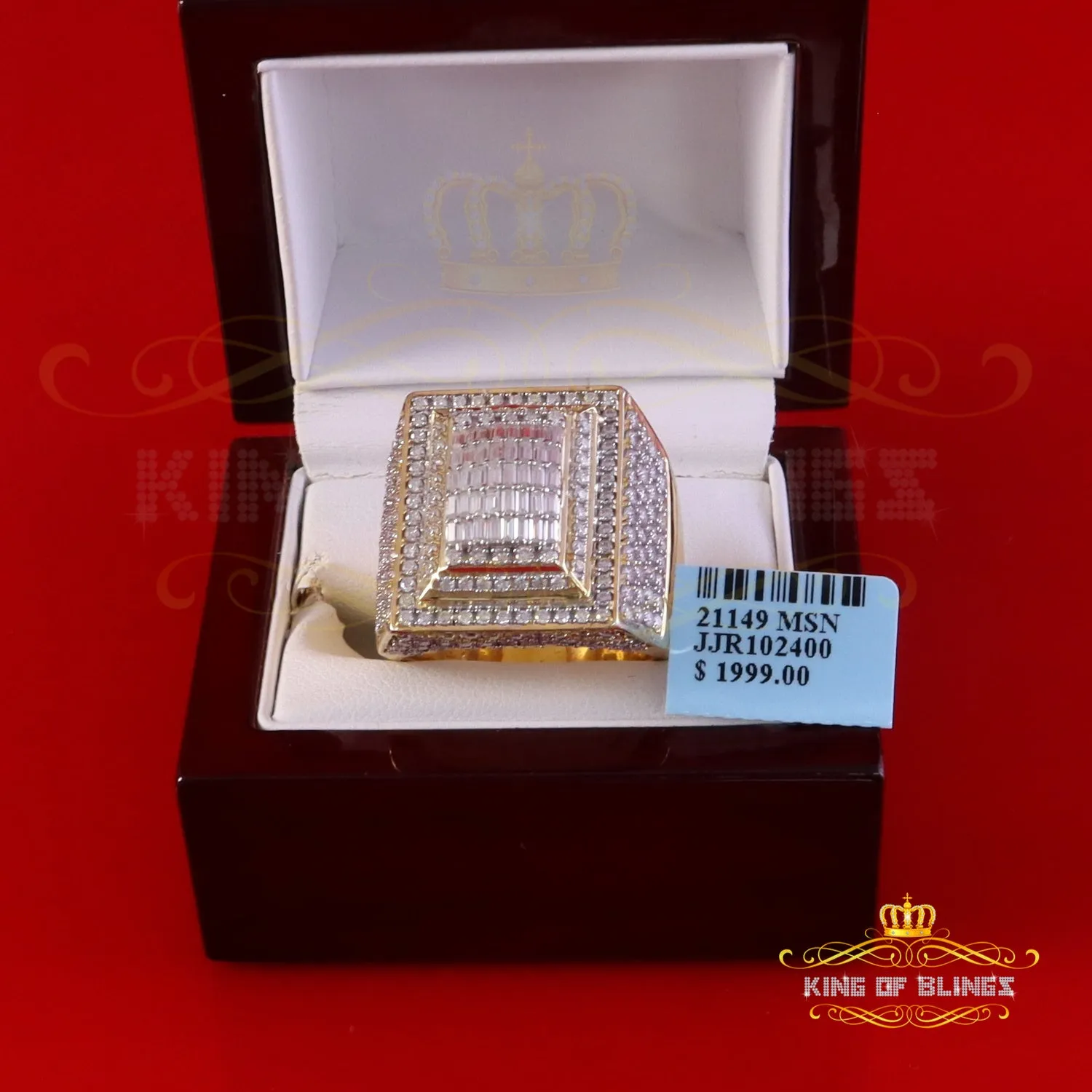 King of Bling's Men's/Womens 925 Yellow Silver 4.00ct VVS 'D' Moissanite 3D Square Rings Size 10