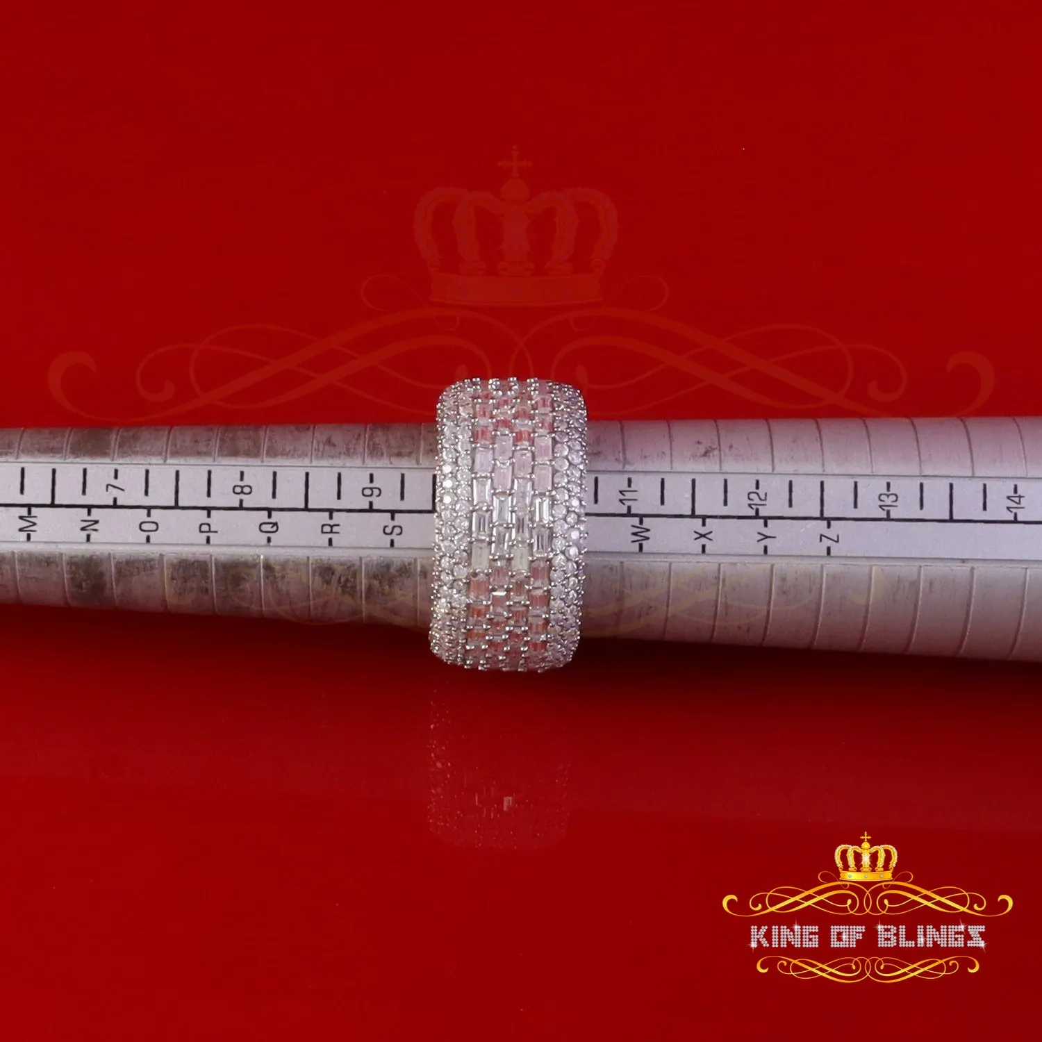 King of Bling's Men's/Womens Silver Yellow 6.00ct VVS 'D' Moissanite Baguette Stone Band Size 10